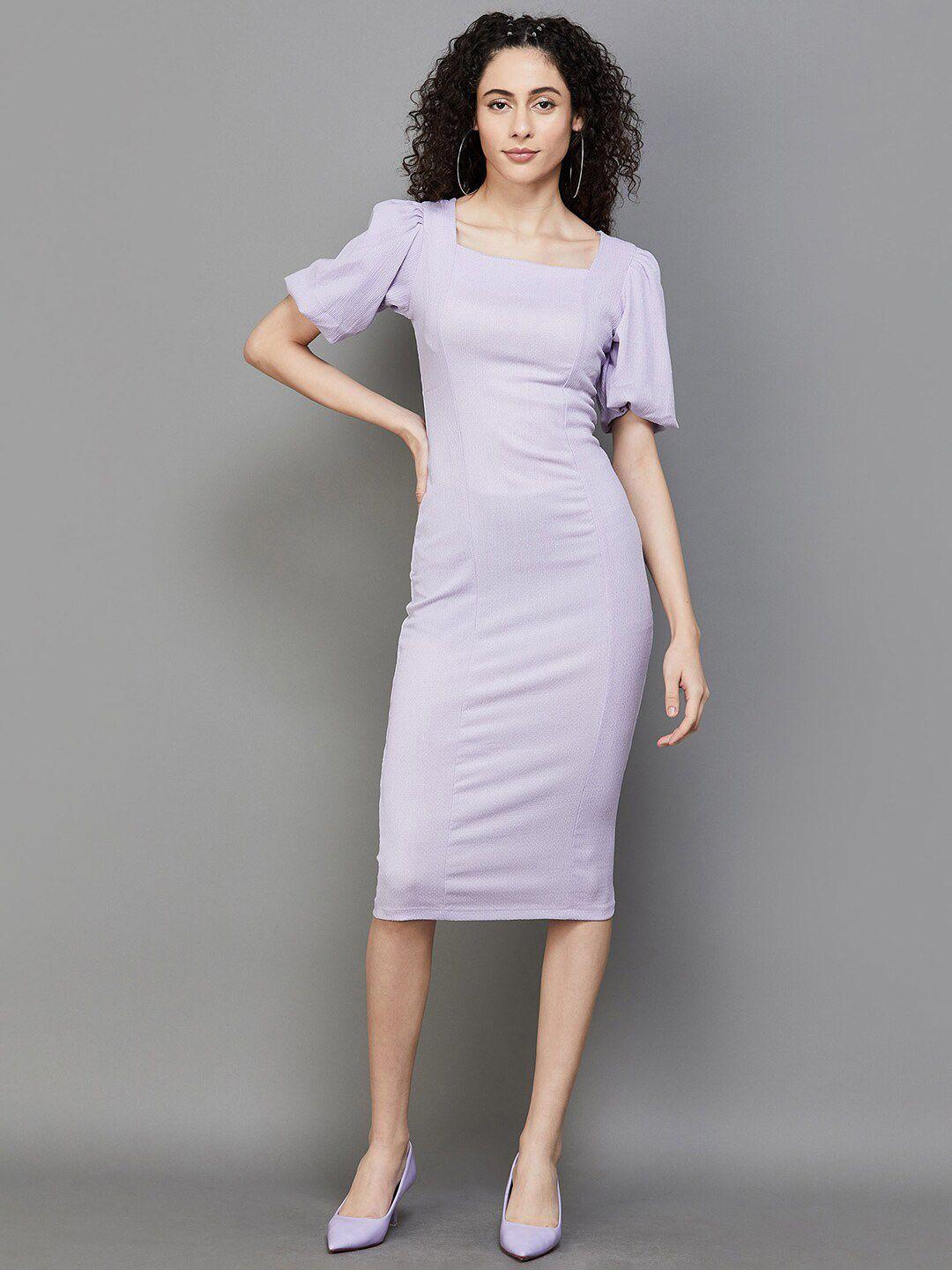 ginger by lifestyle square neck npuff sleeve sheath midi dress