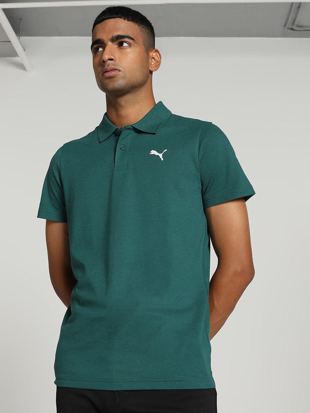 puma ess logo printed cotton polo t-shirt