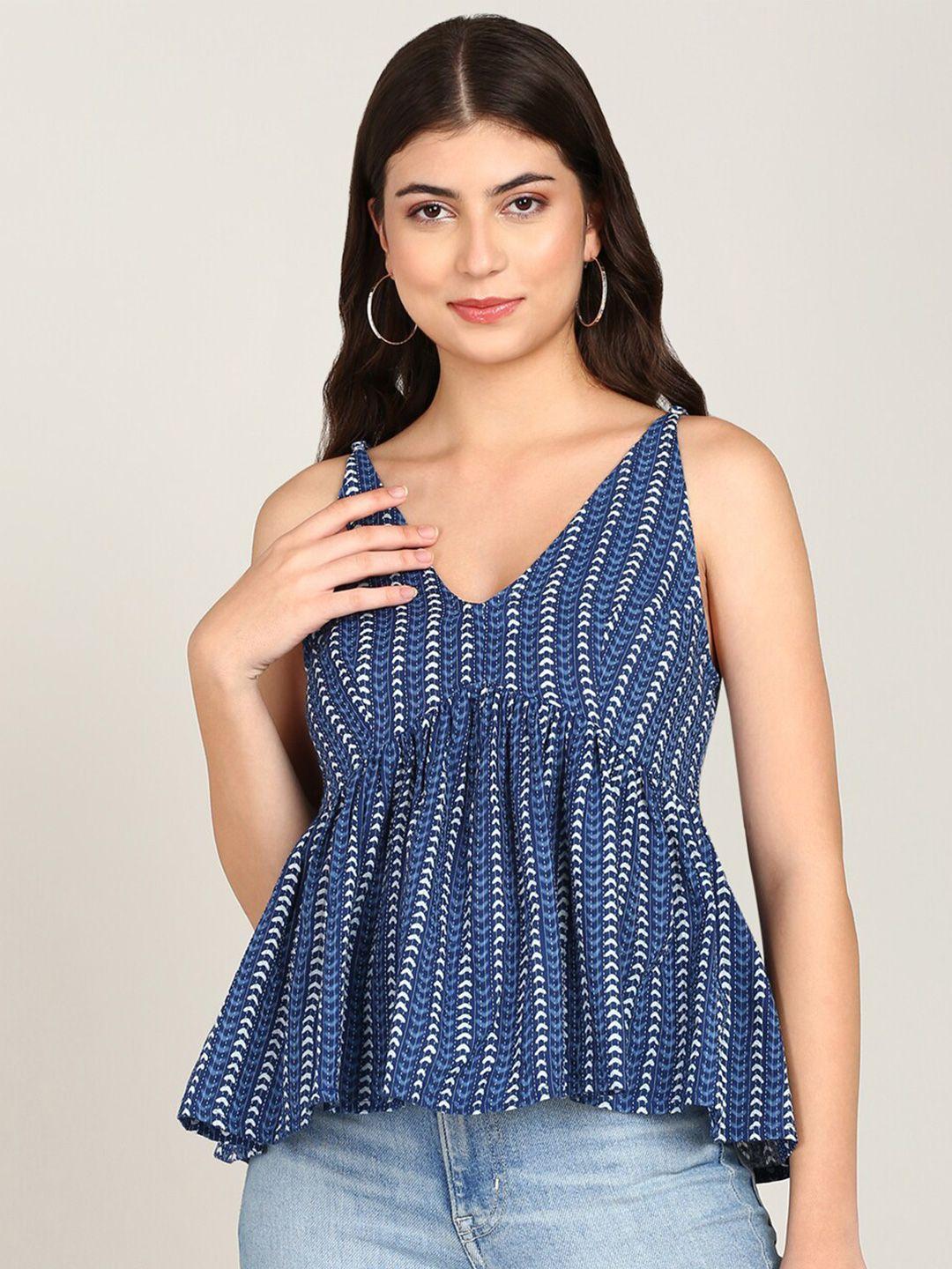 malhaar blue geometric print cotton empire top