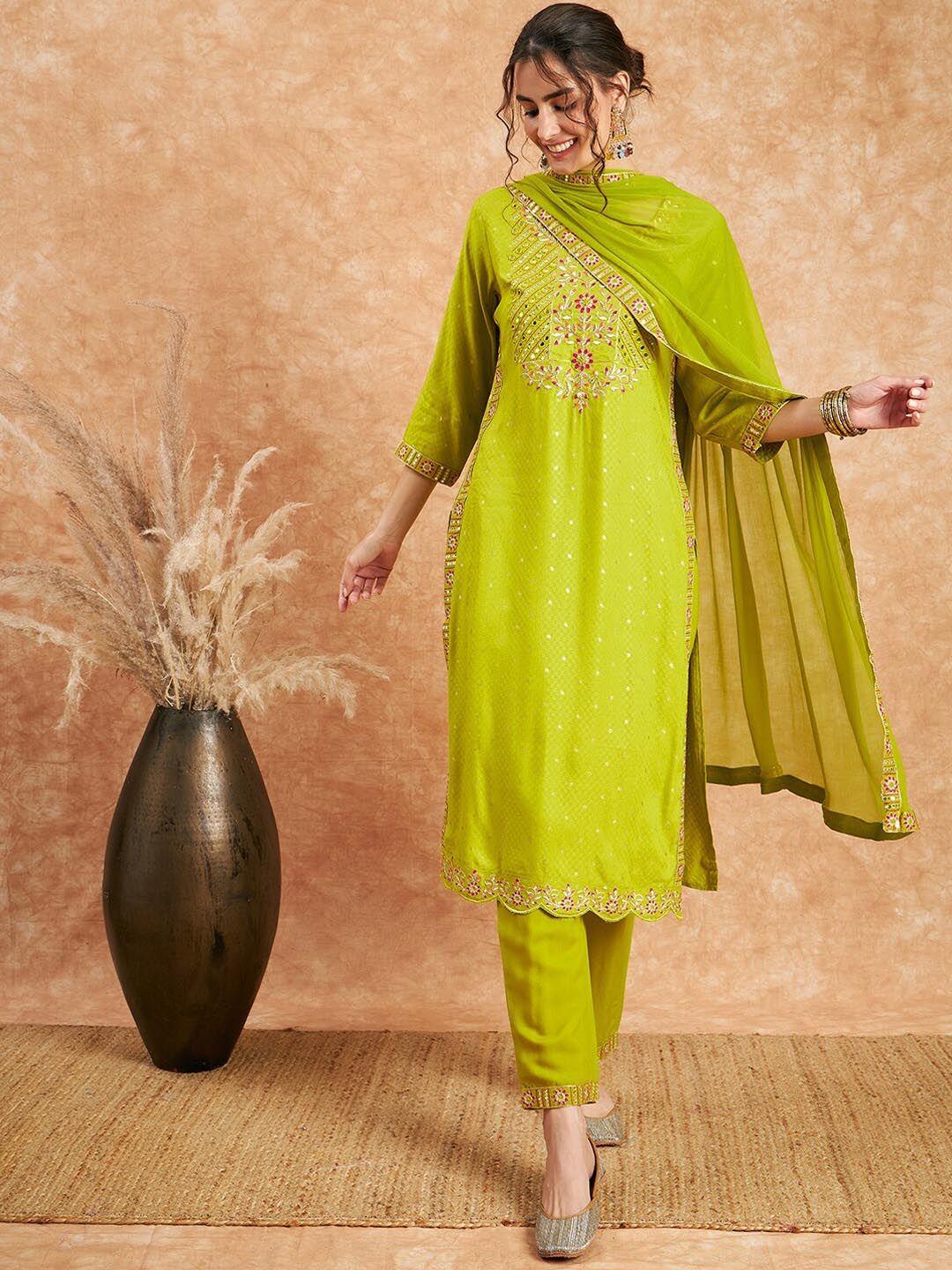 sangria embroidered straight kurta withdupatta