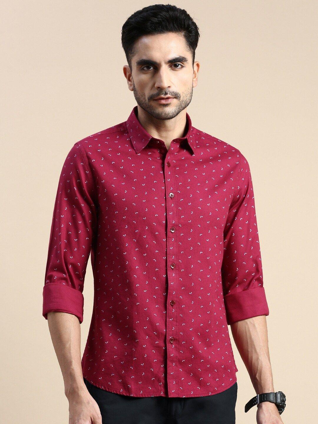 invictus men maroon sport slim fit opaque printed casual shirt