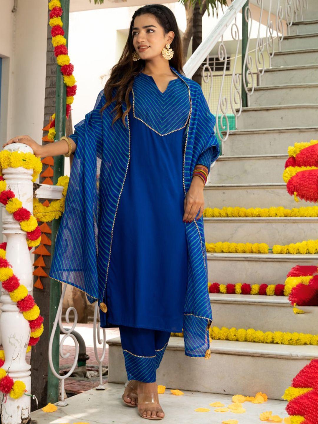 indi inside leheriya yoke design gotta patti kurta with trousers & dupatta