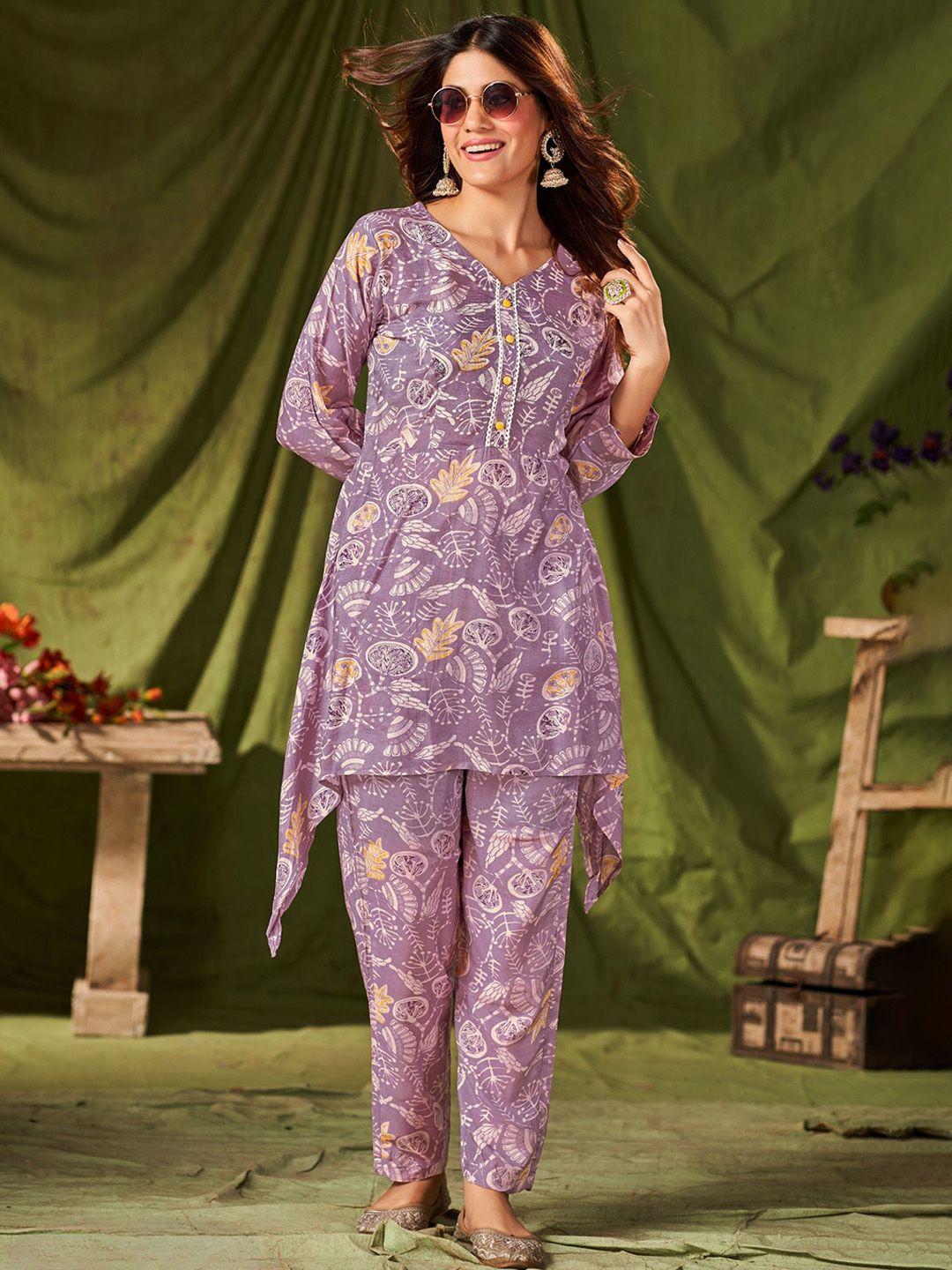 kalini printed v-neck tunic with trousers