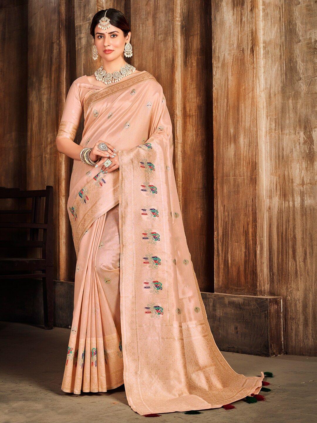 mitera ethnic motif woven design zari kanjeevaram saree