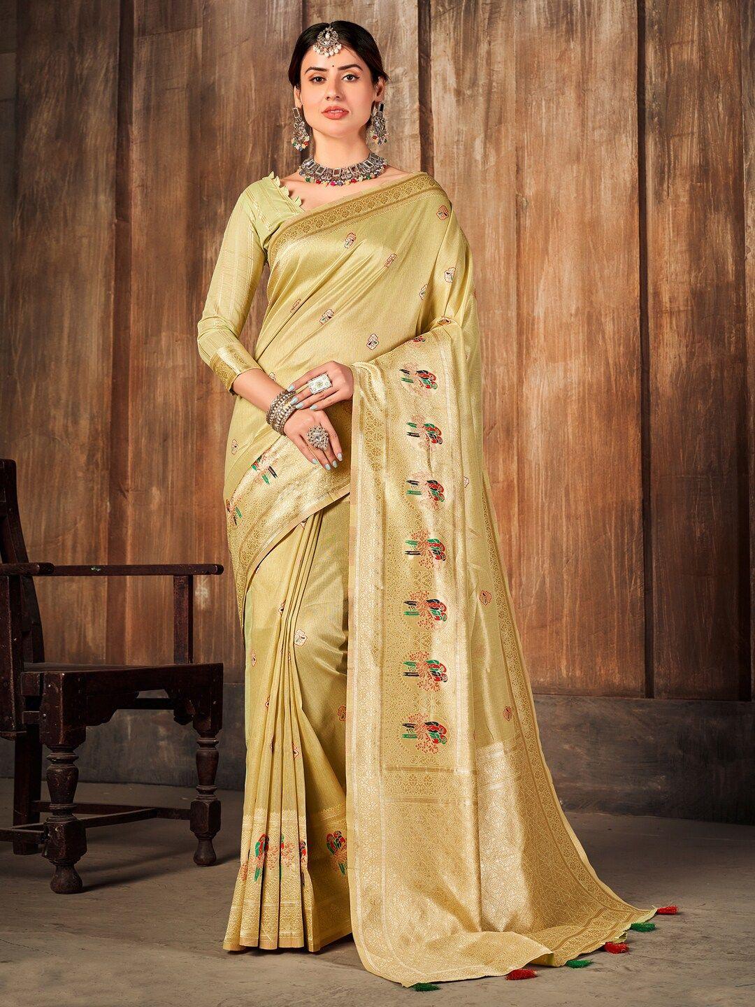 mitera ethnic motif woven design zari kanjeevaram saree