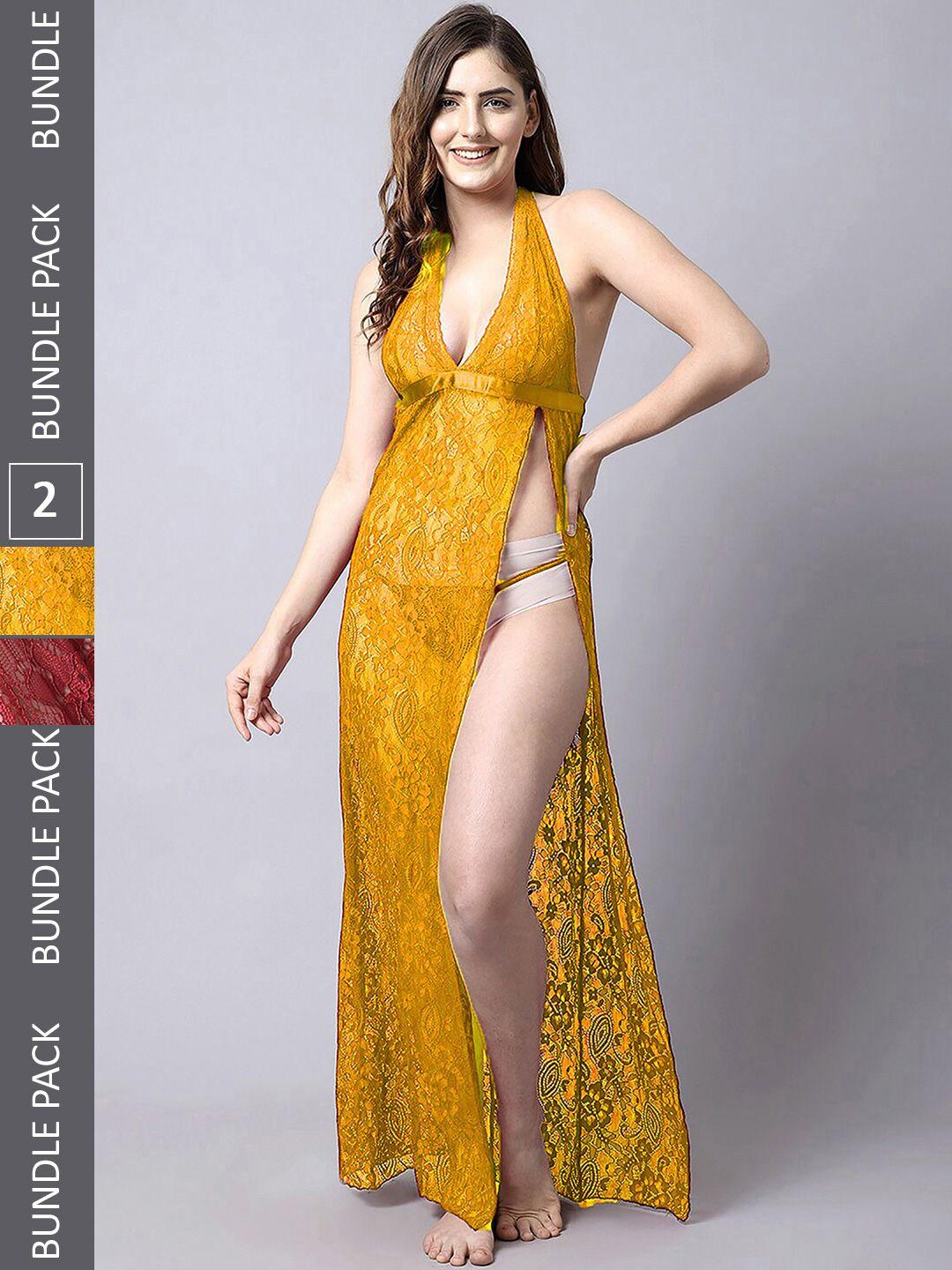 pibu yellow & red net halter neck baby doll