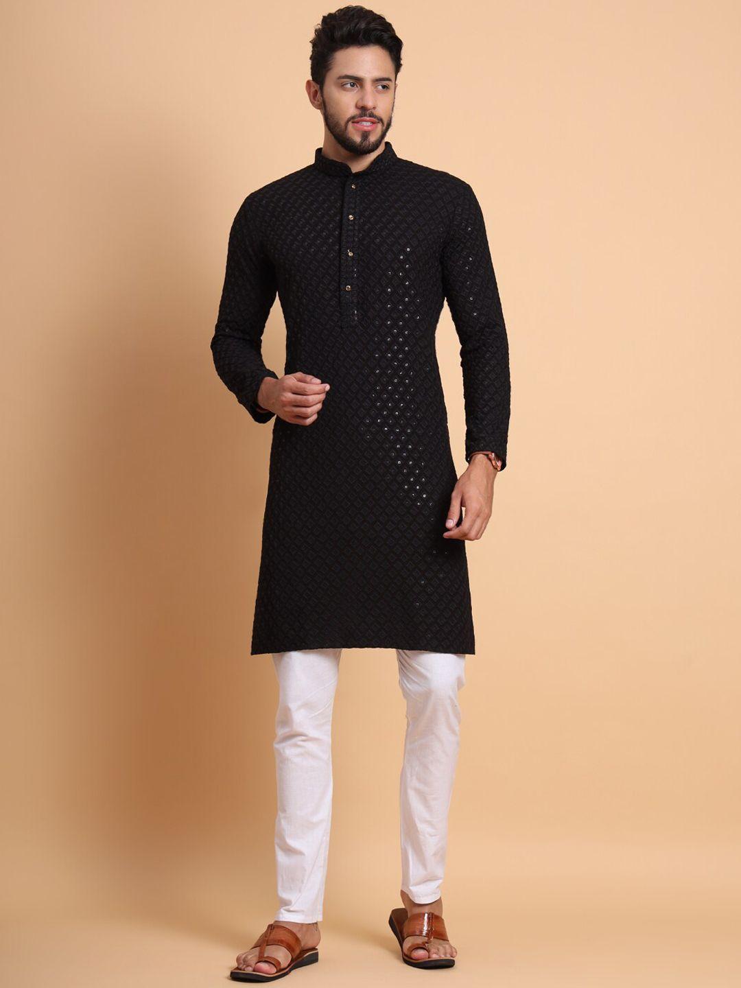 swagg india mandarin collar ethnic motif embroidered thread work kurta