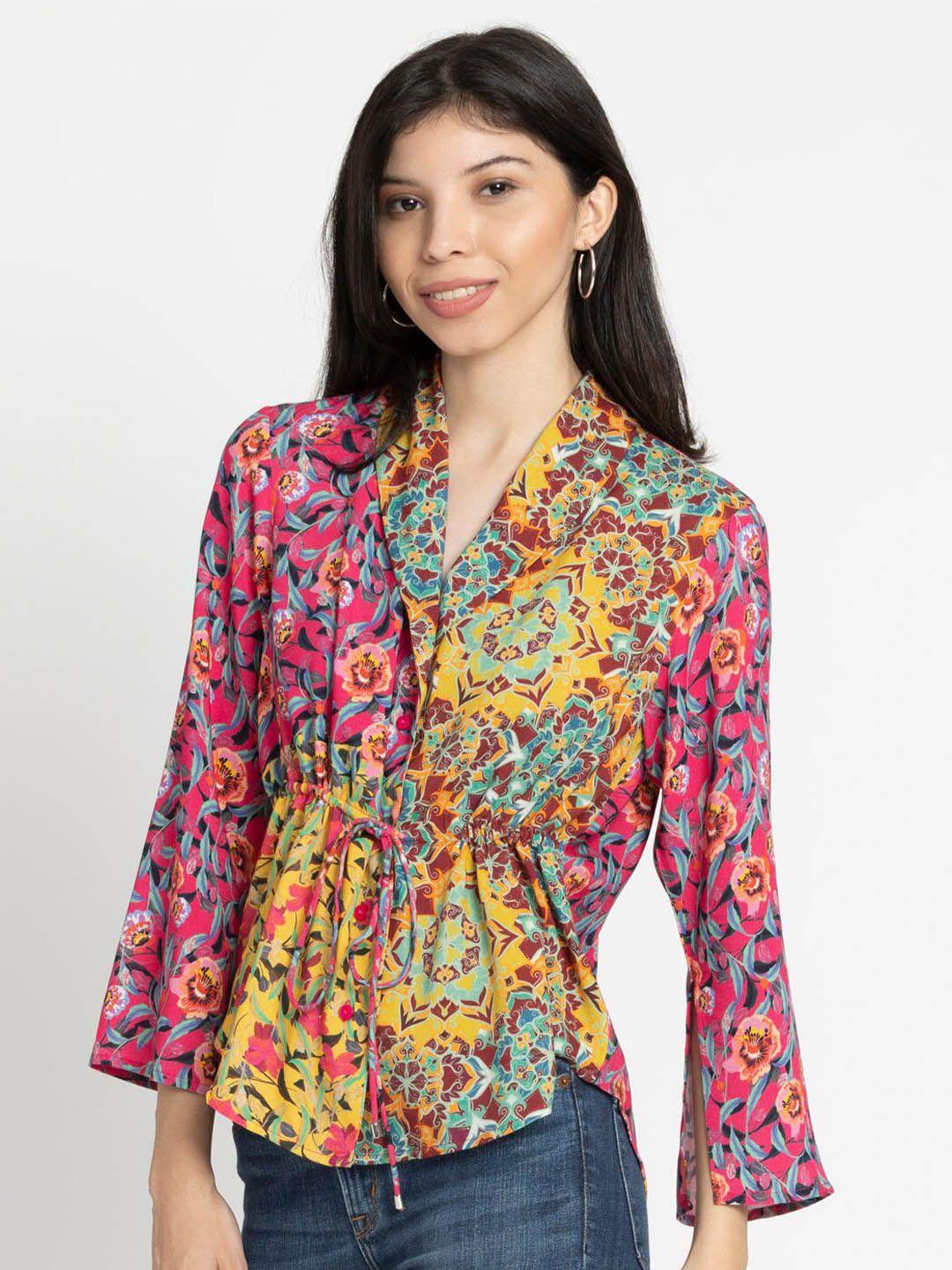 shaye women fuchsia classic floral opaque printed casual shirt