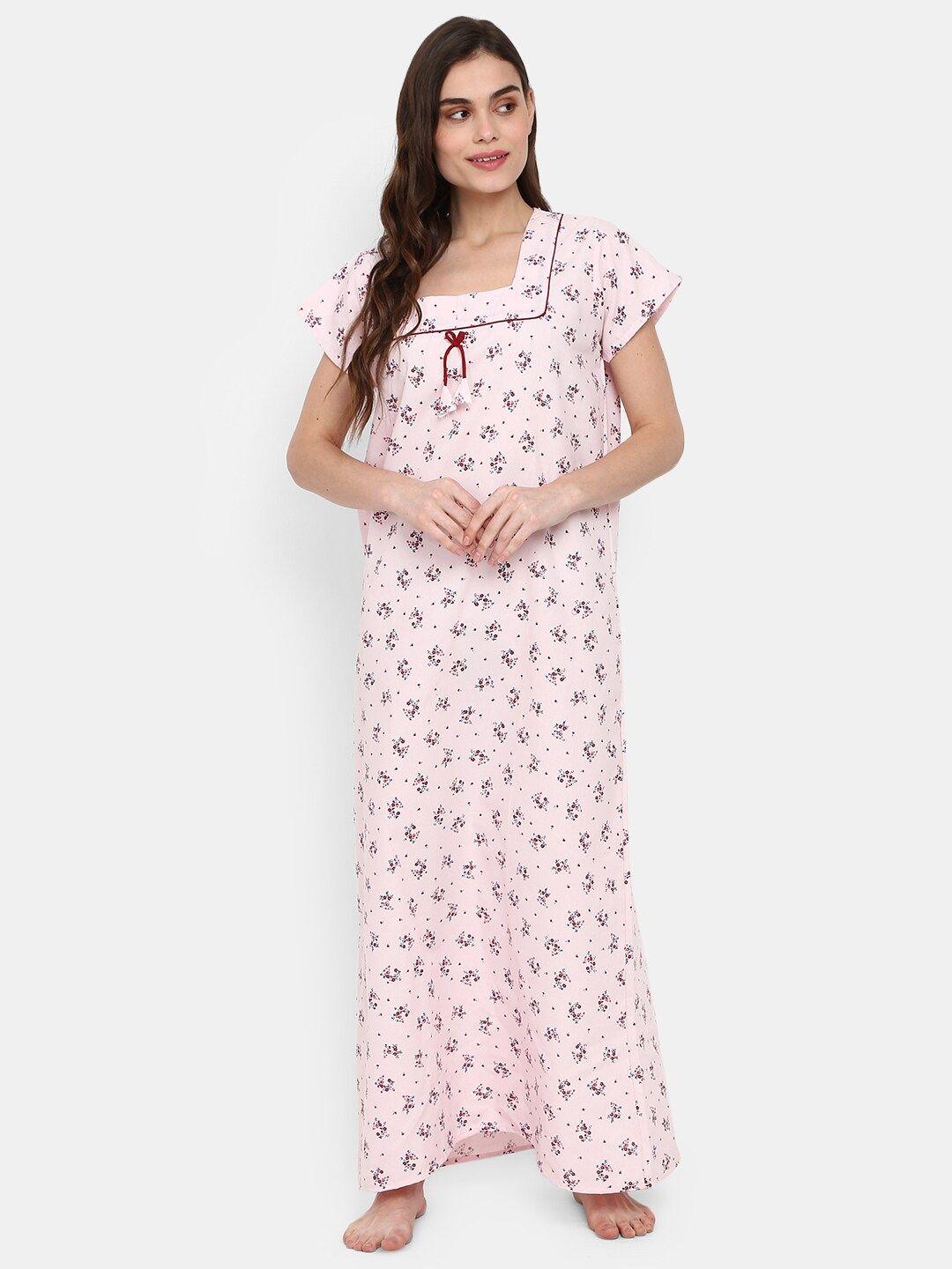 v-mart floral printed square neck pure cotton maxi nightdress