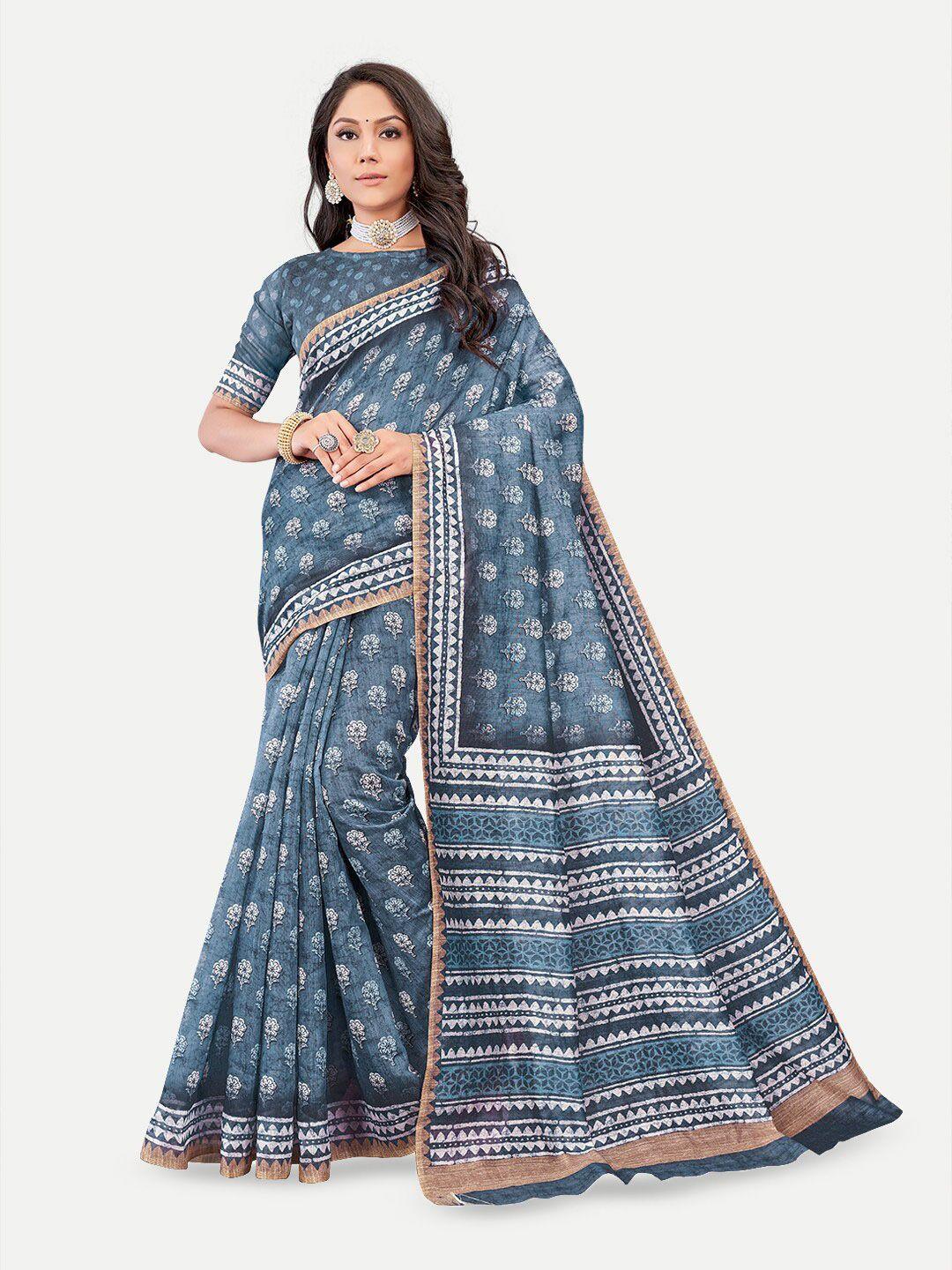 tavas blue floral silk blend chanderi saree