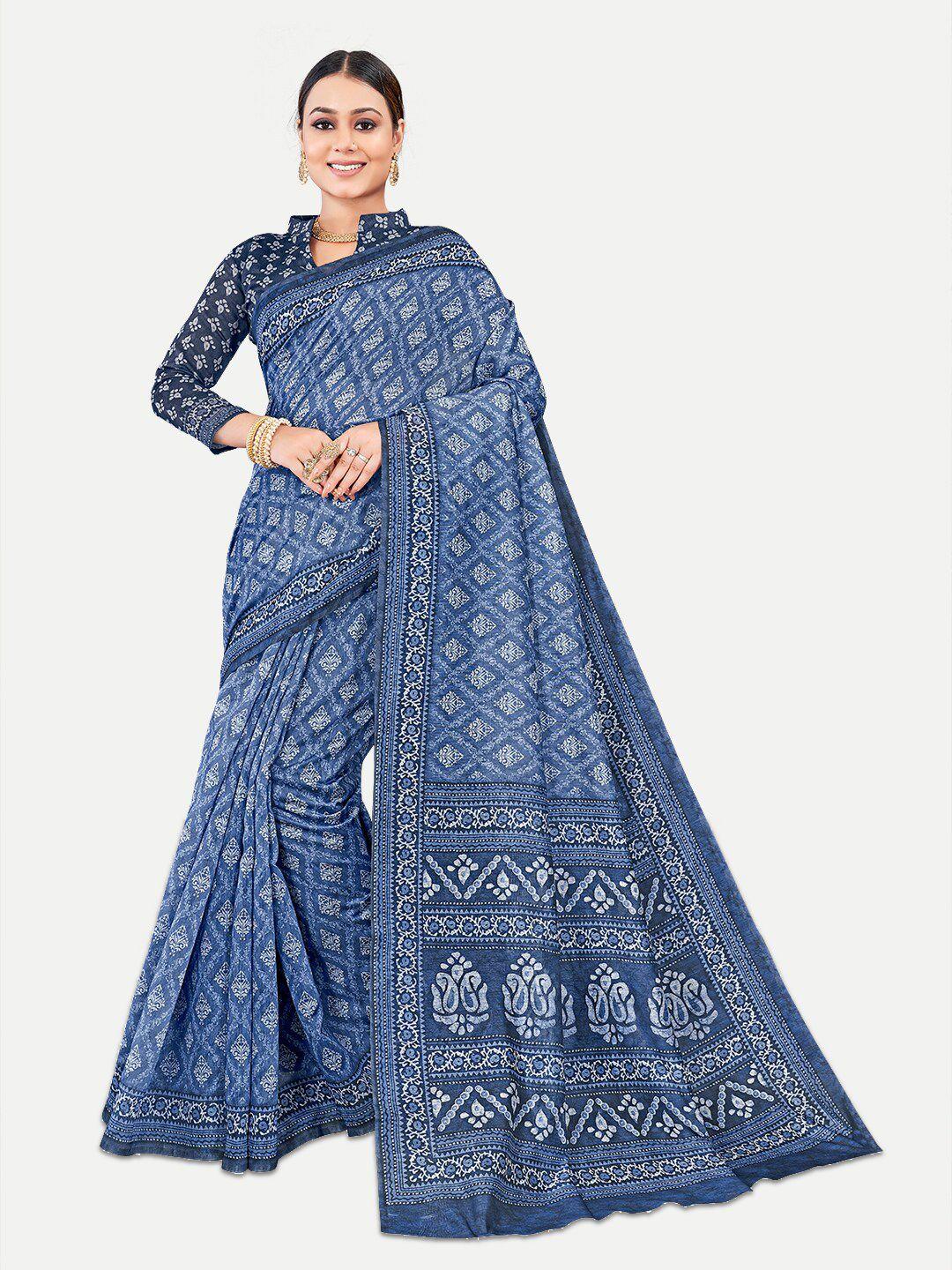 tavas blue & white floral silk blend chanderi saree