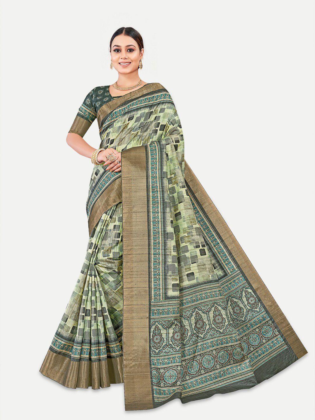 tavas green & yellow silk blend kota saree