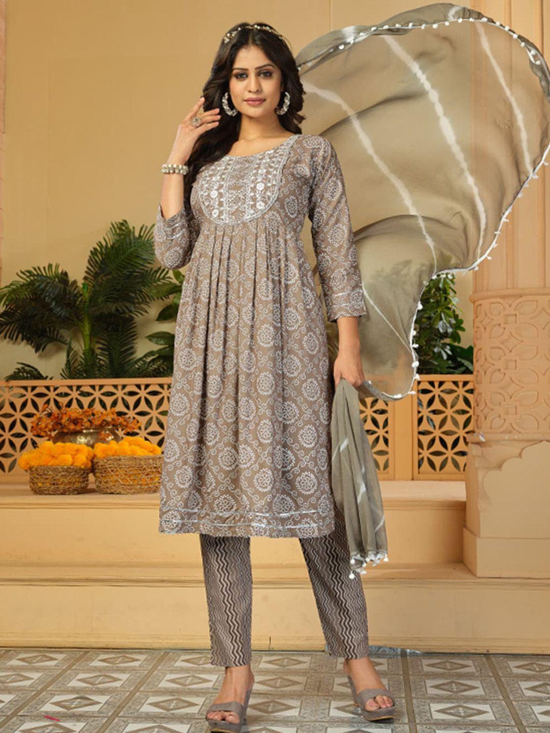 kalini bandhani printed a-line kurta & trousers with dupatta