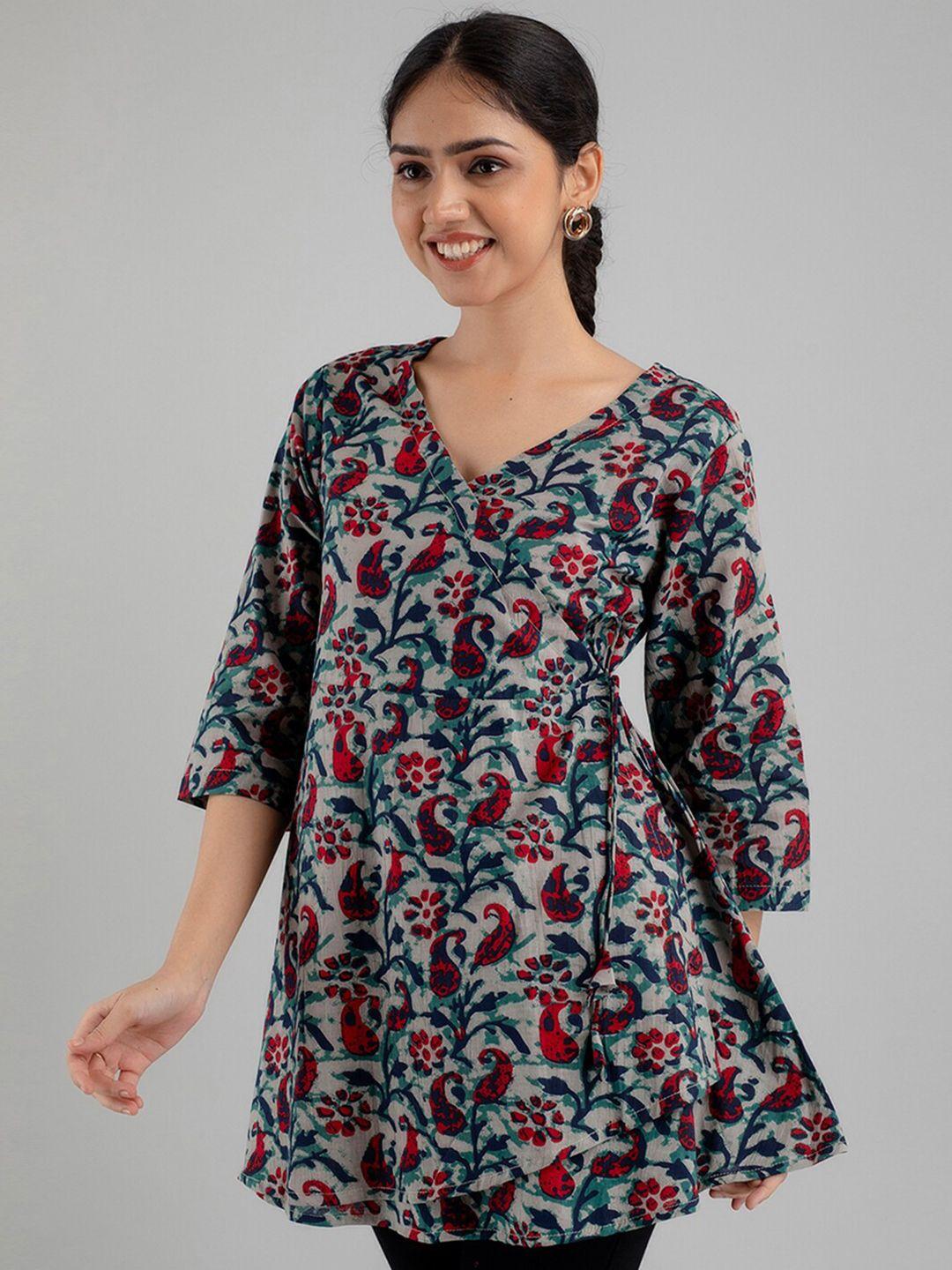 feranoid paisley printed v-neck pure cotton angrakha kurti