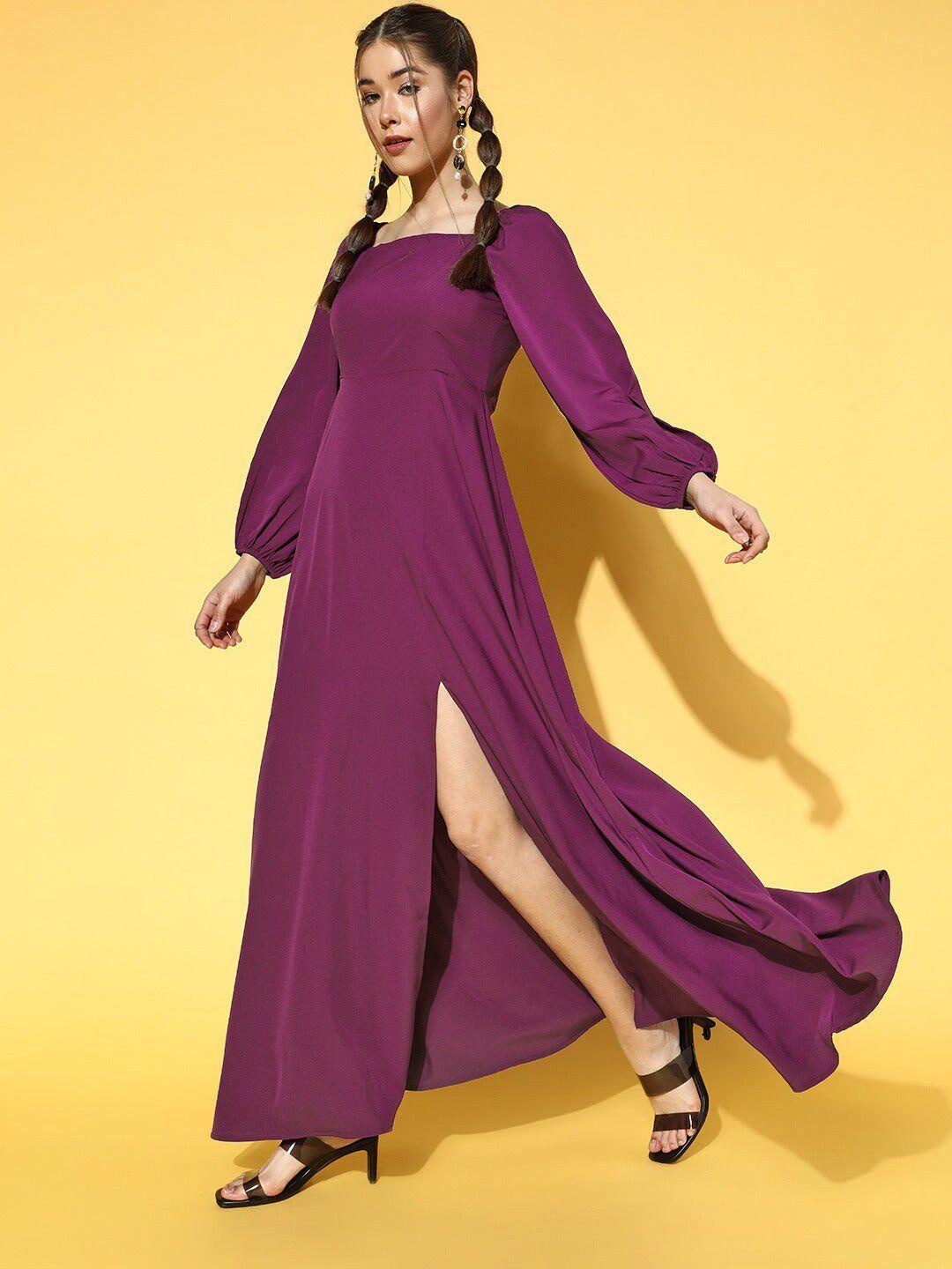 femvy magenta applique maxi dress