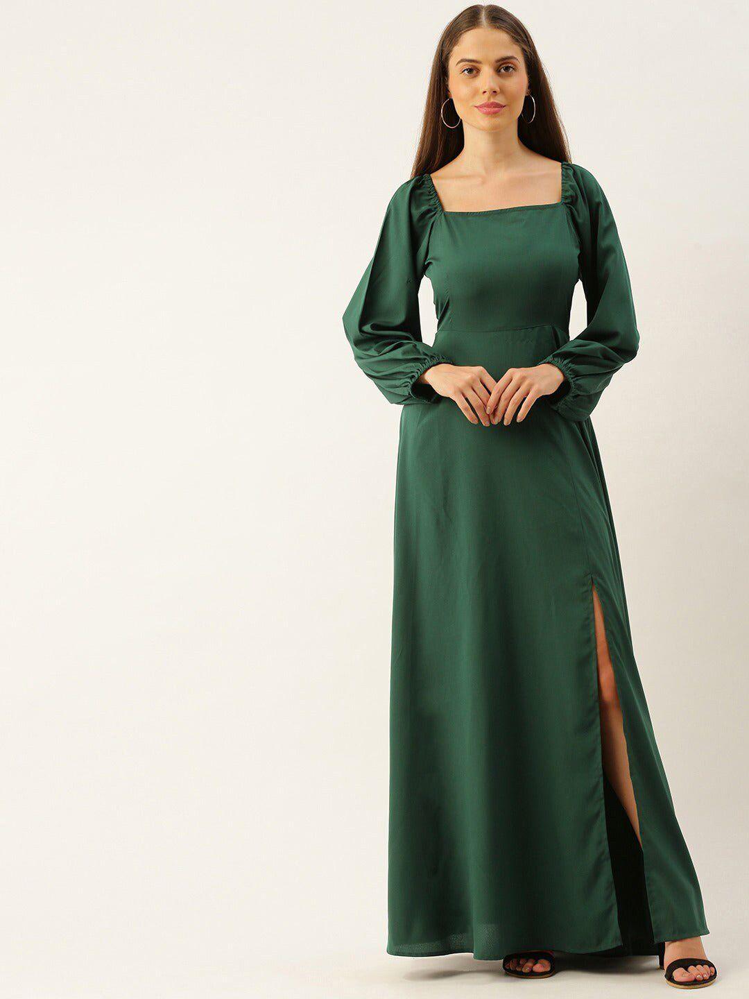 femvy green puff sleeve applique maxi dress