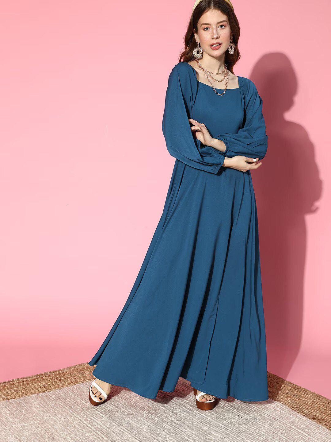 femvy blue applique fit & flare midi dress