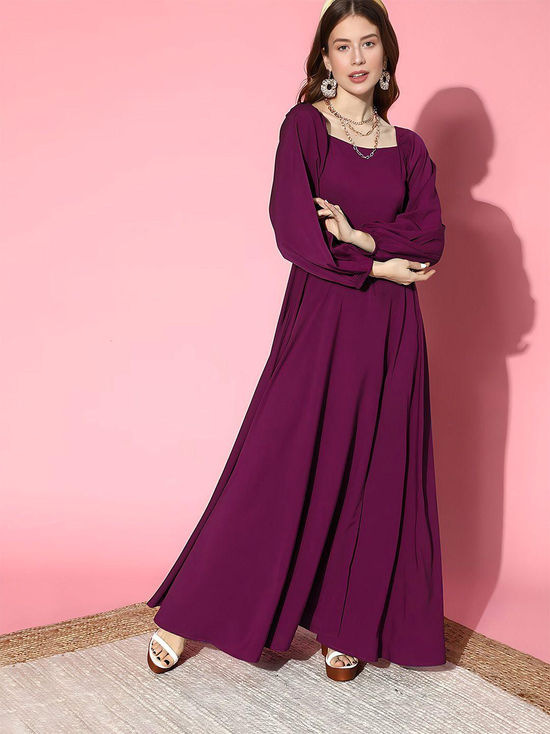 femvy magenta applique fit & flare maxi dress