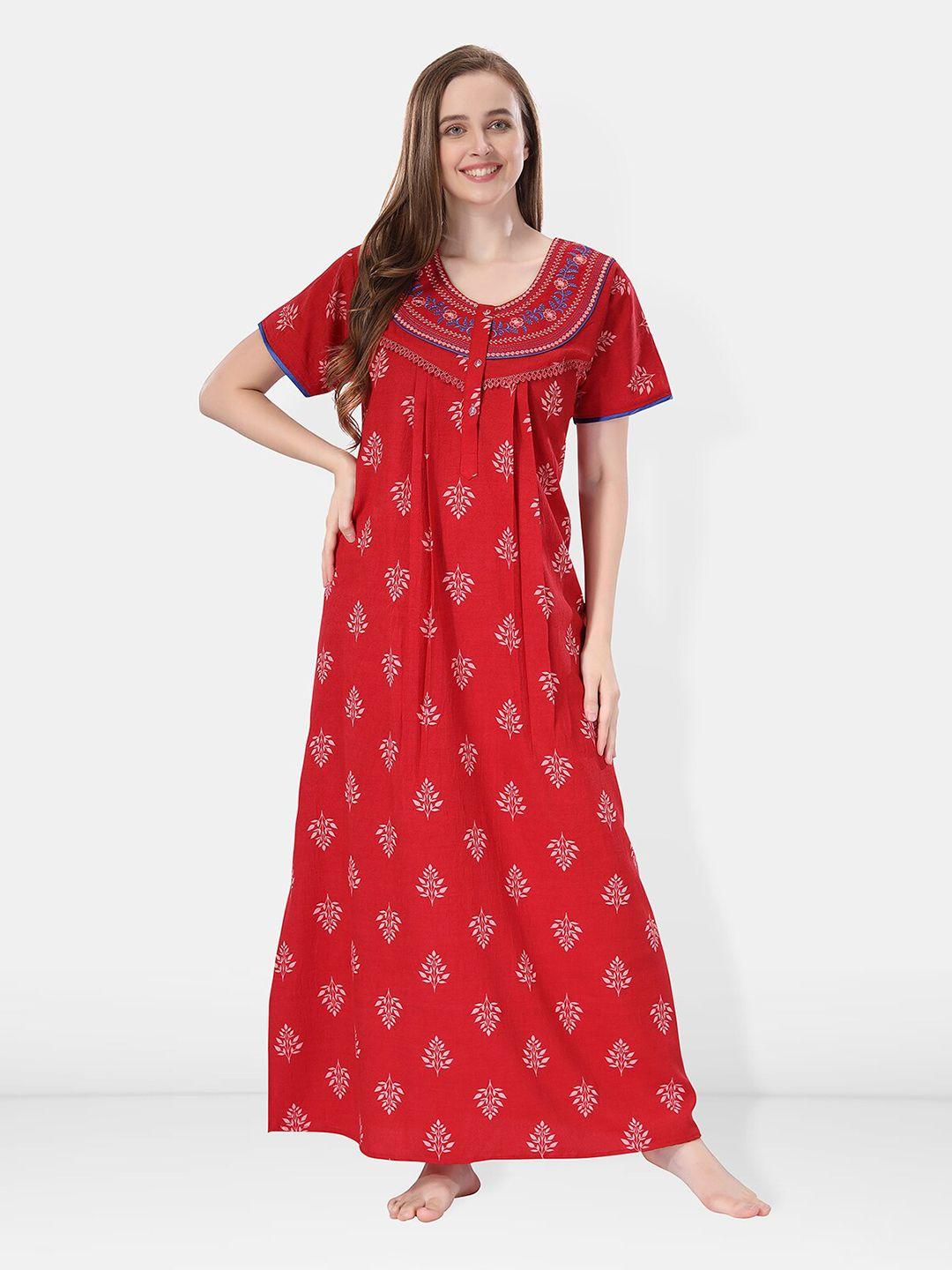 be you red embroidered maxi nightdress