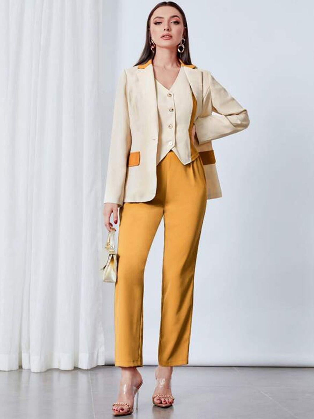 selvia colourblocked top & trousers with coat