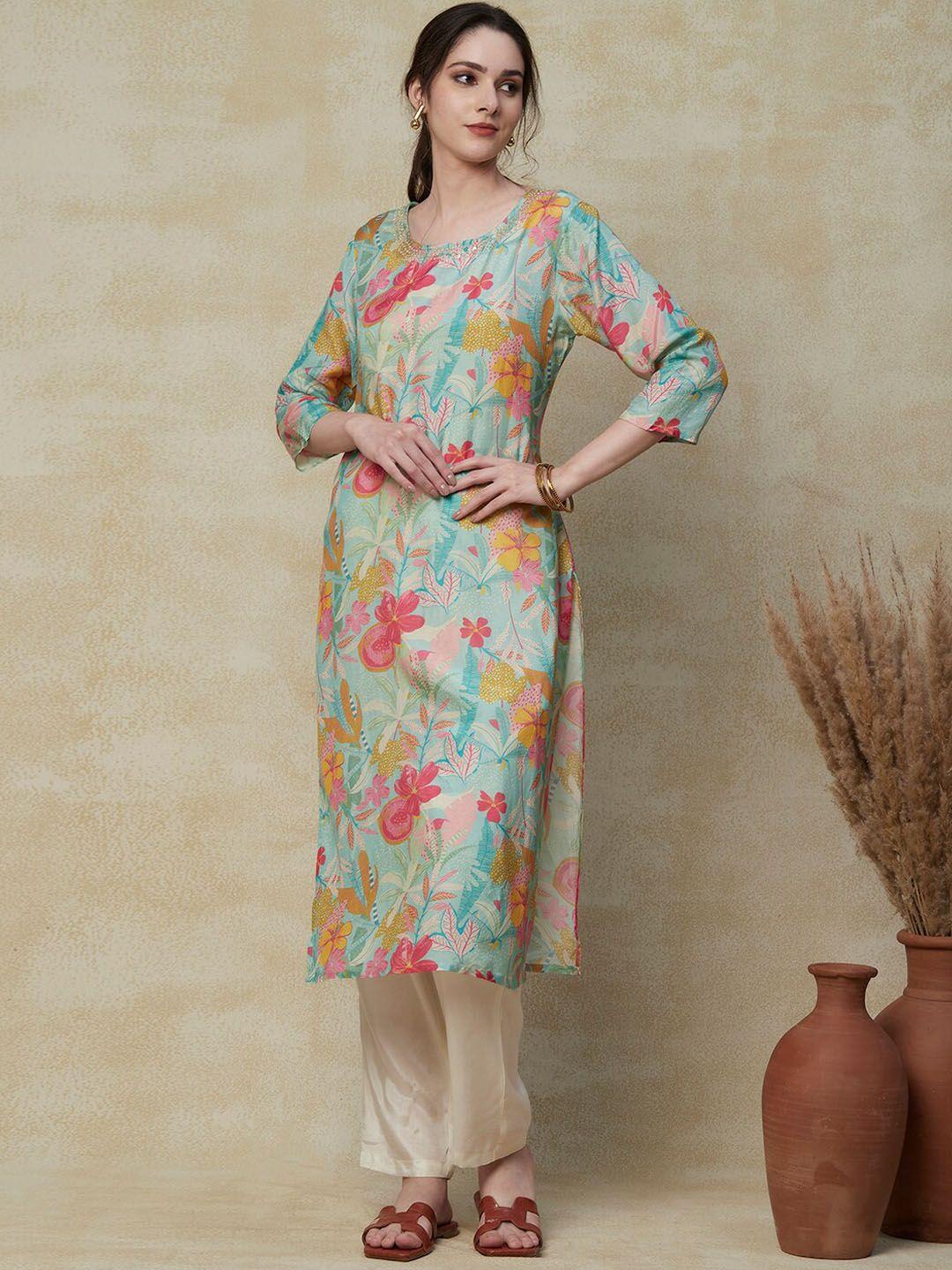 fashor blue floral printed kurta with trousers