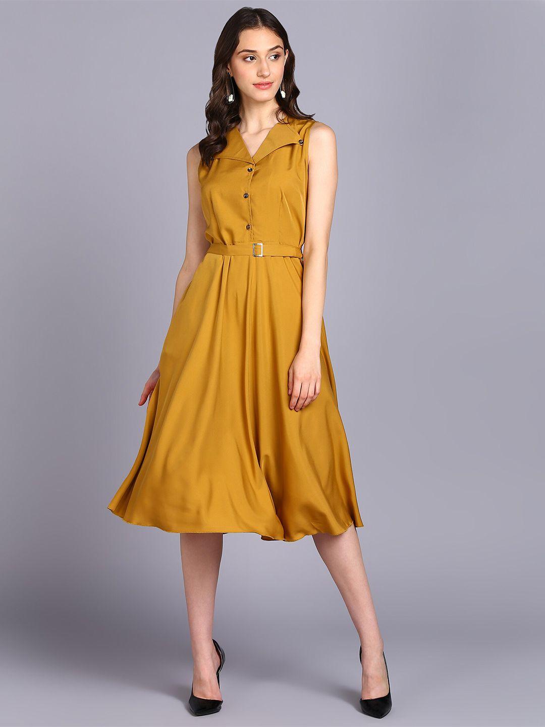 baesd v-neck belted fit & flare midi dress