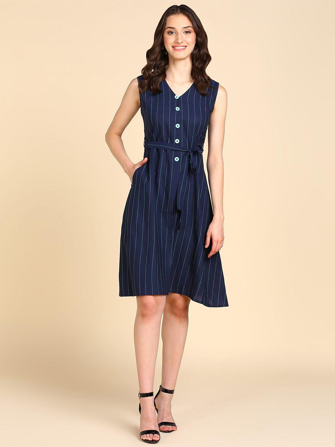 baesd v-neck striped a-line dress