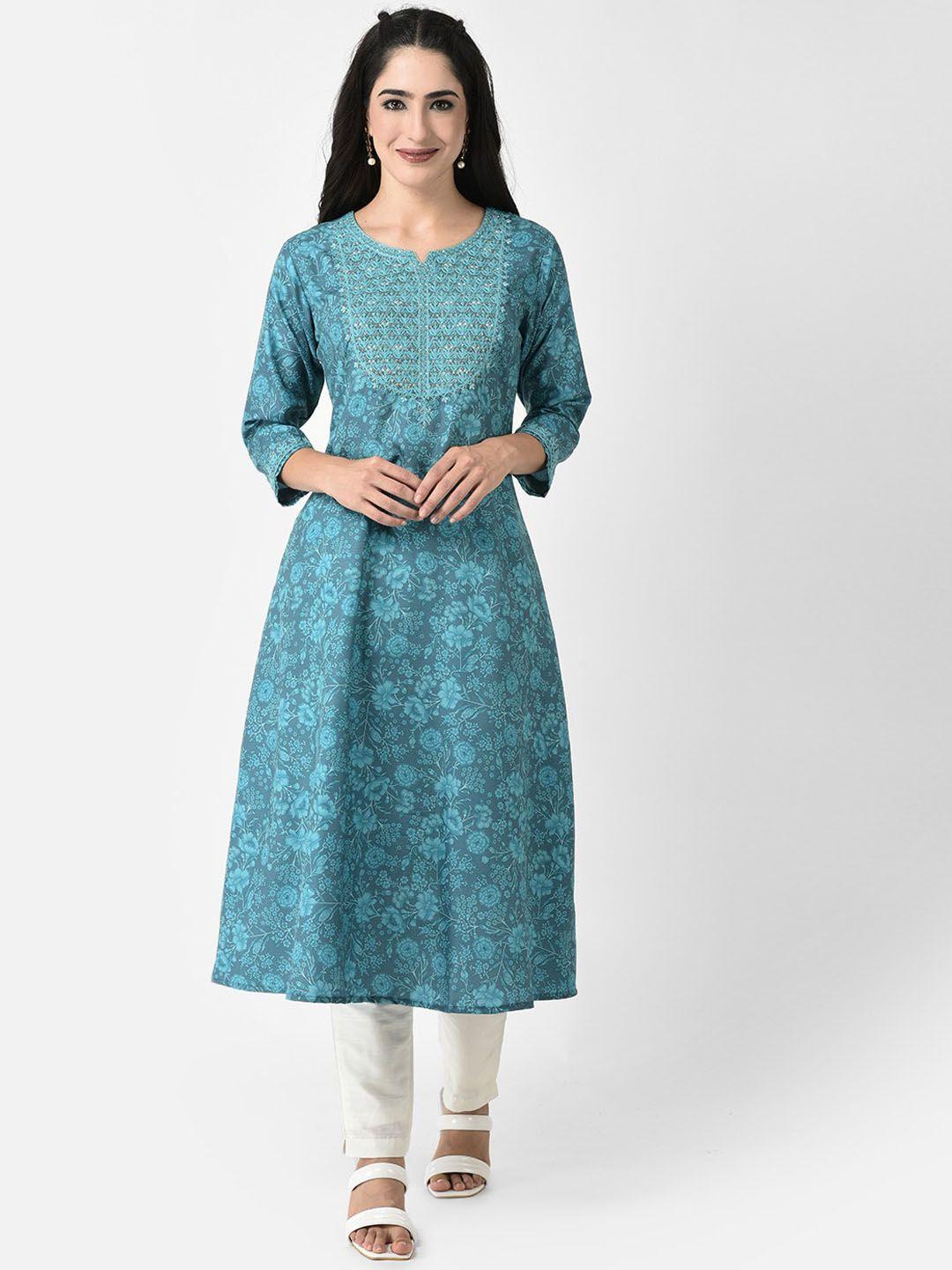 span floral printed sequinned cotton kurta