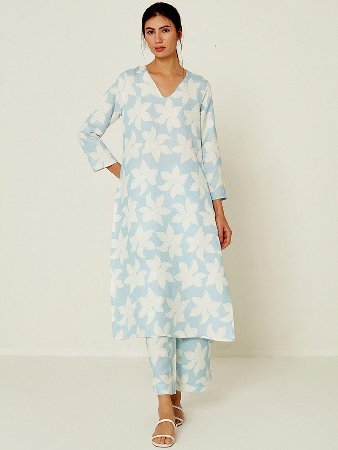 ancestry flora printed a-line linen kurta