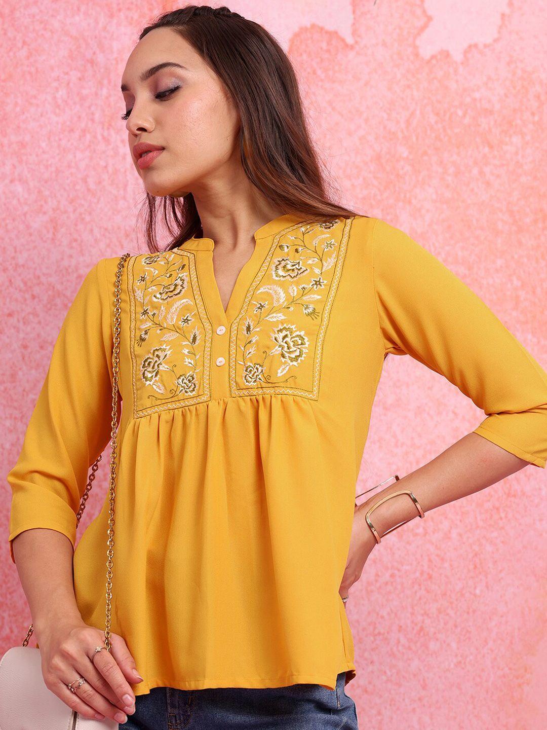 vishudh floral embroidered gathered peplum top