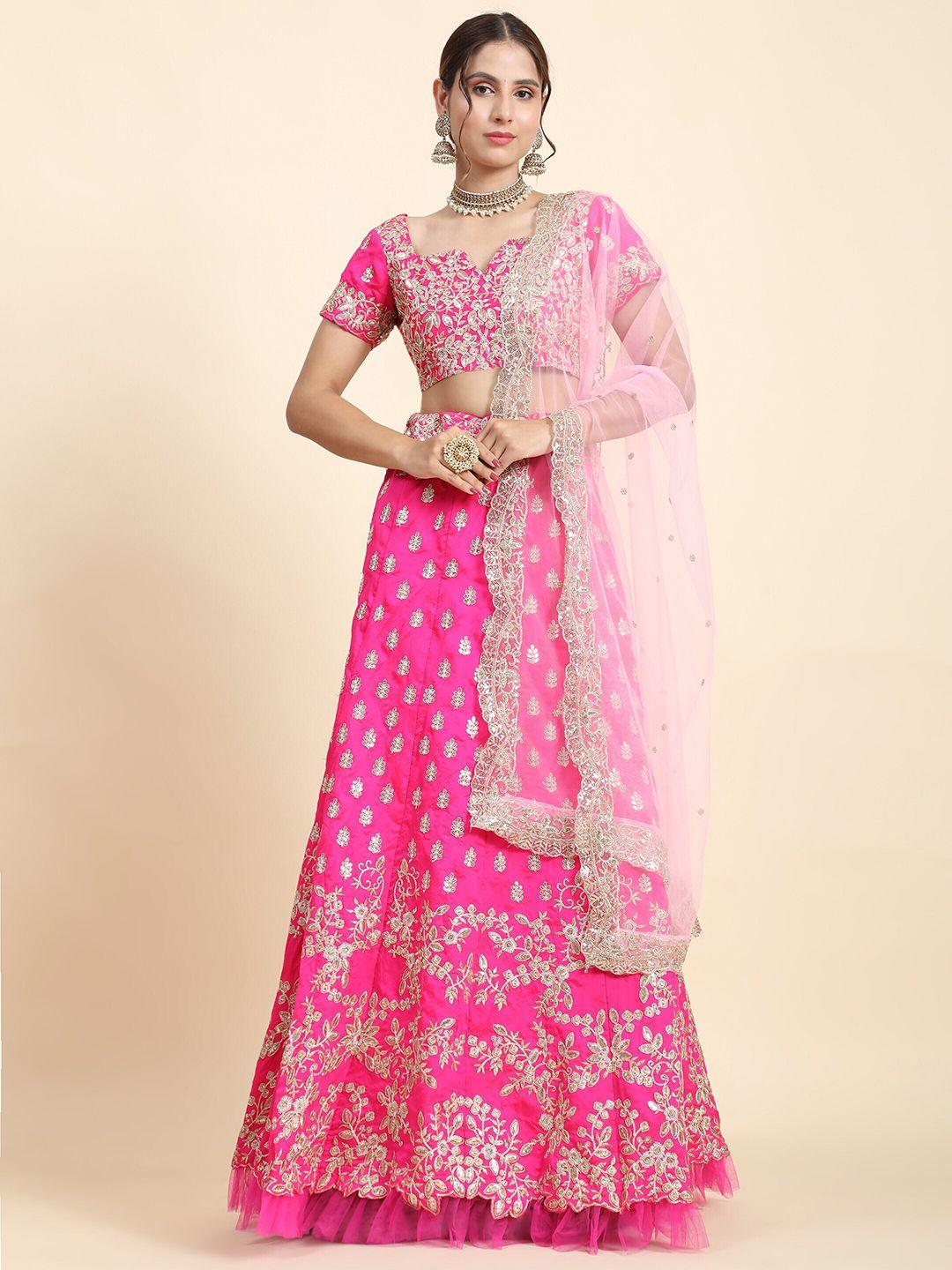 phenav embroidered thread work semi-stitched lehenga & blouse with dupatta