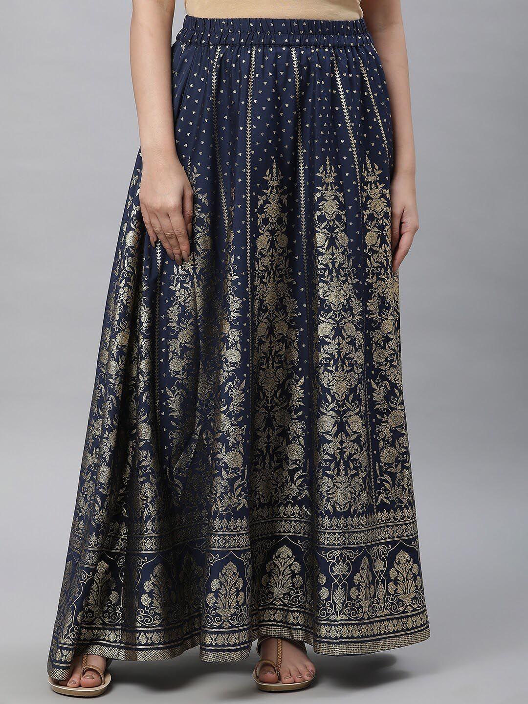 aurelia ethnic motifs printed maxi flared skirt