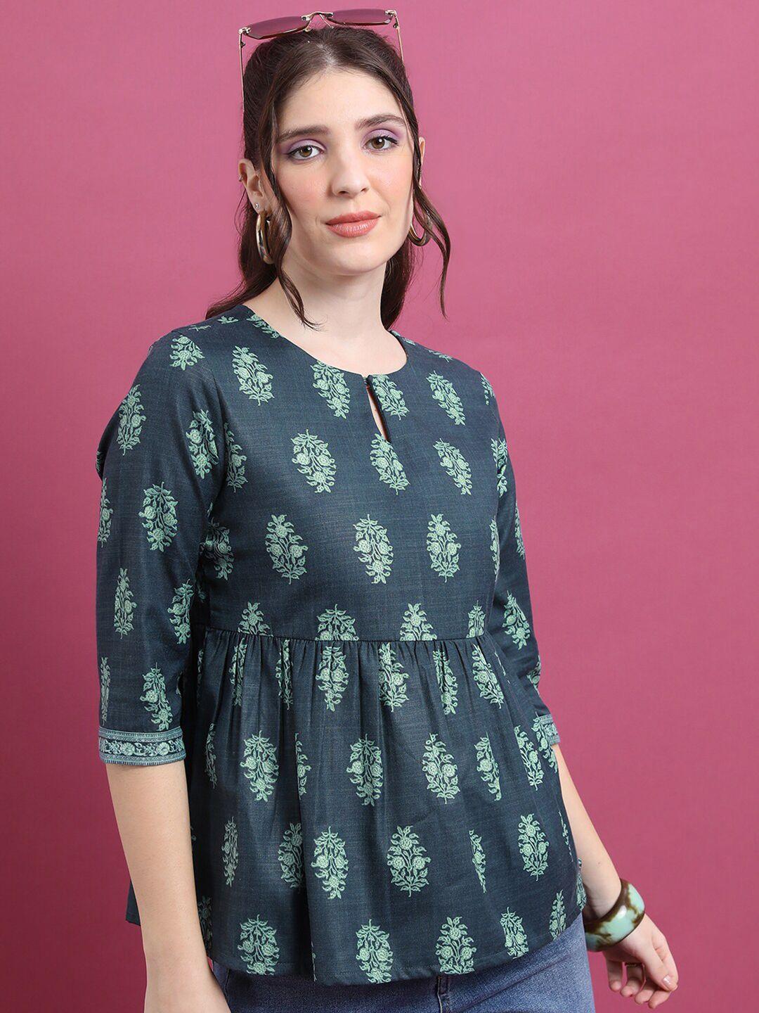 vishudh teal print empire top