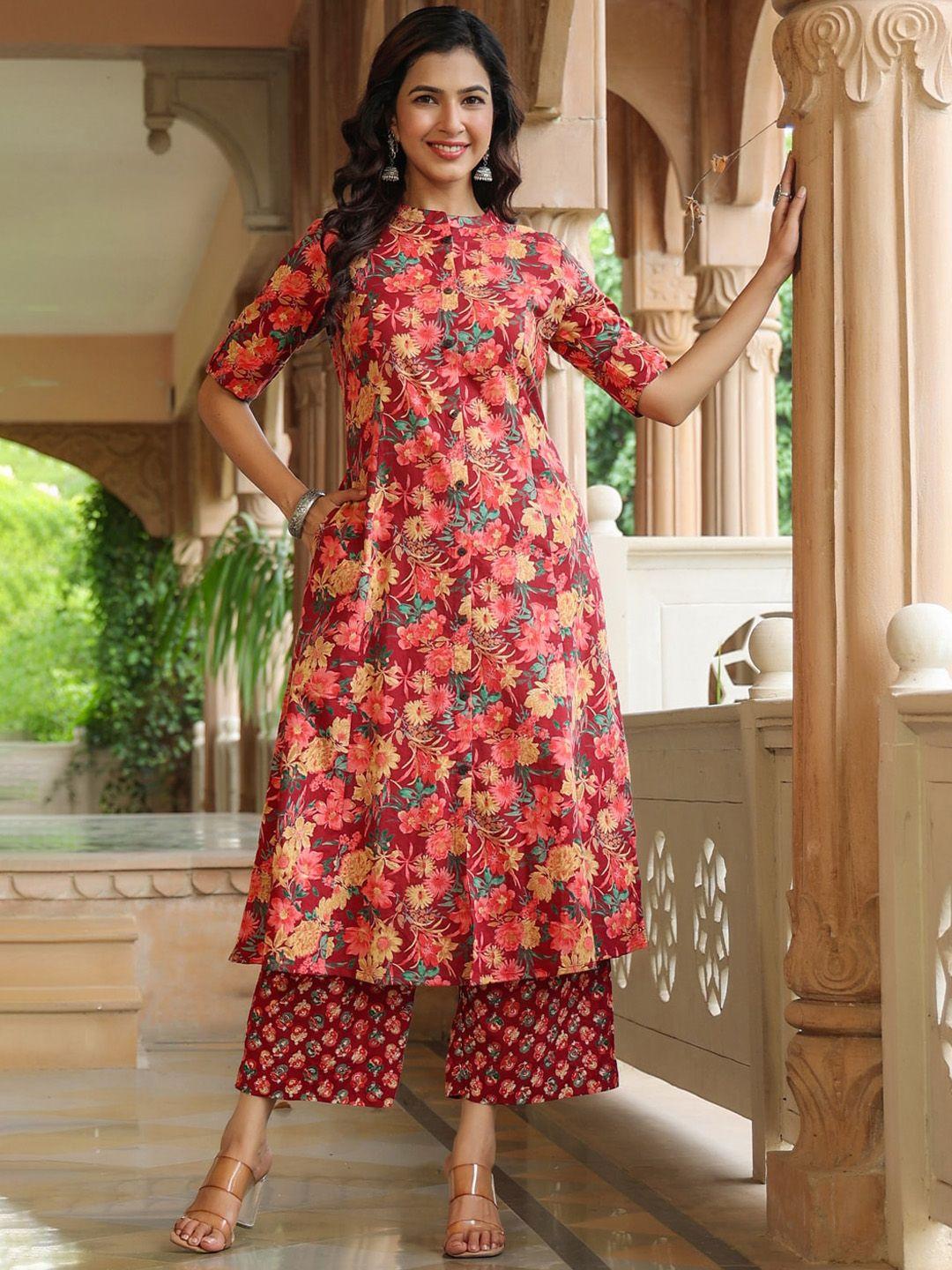 piroh floral printed pure cotton a-line kurta with palazzos