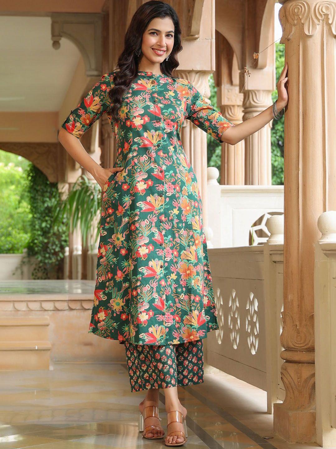 piroh floral printed pure cotton a-line kurta with palazzos