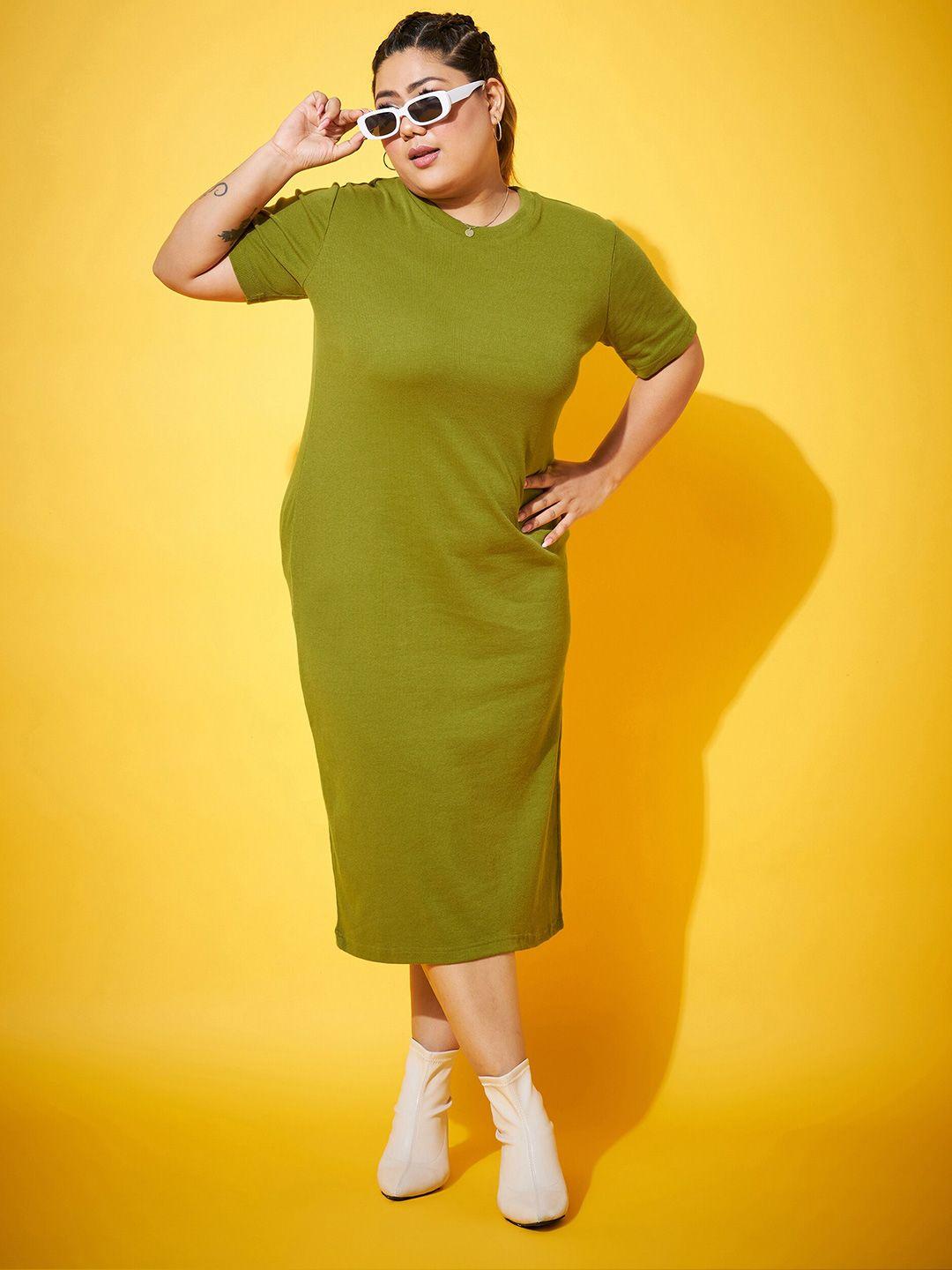 sassafras curve plus size round neck cotton sheath midi dress