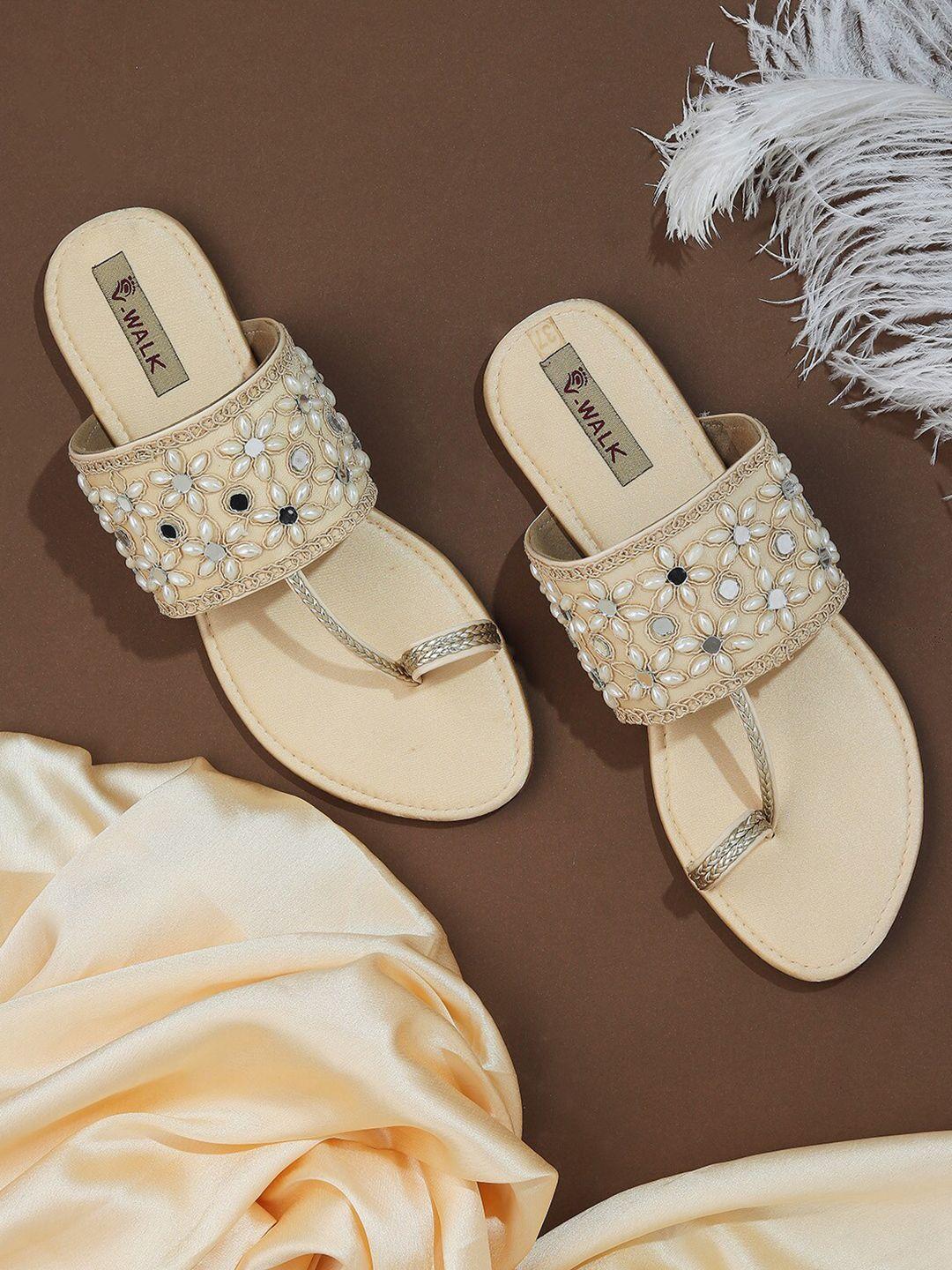 v-walk women embellished ethnic open toe flats