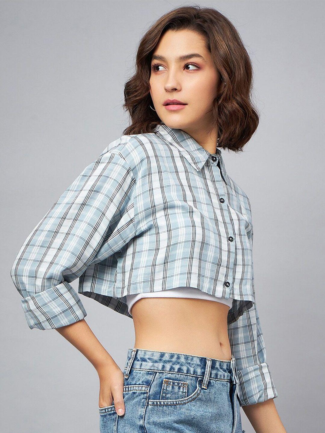 chimpaaanzee tartan checked oversized cropped casual shirt