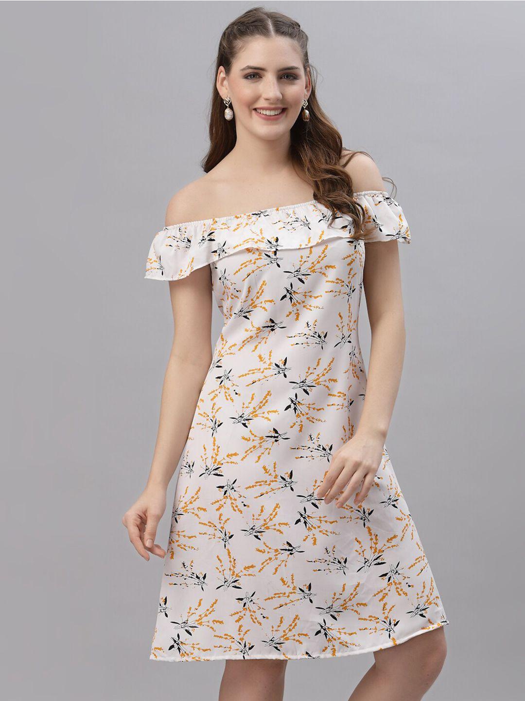 baesd floral printed off-shoulder crepe a-line dress