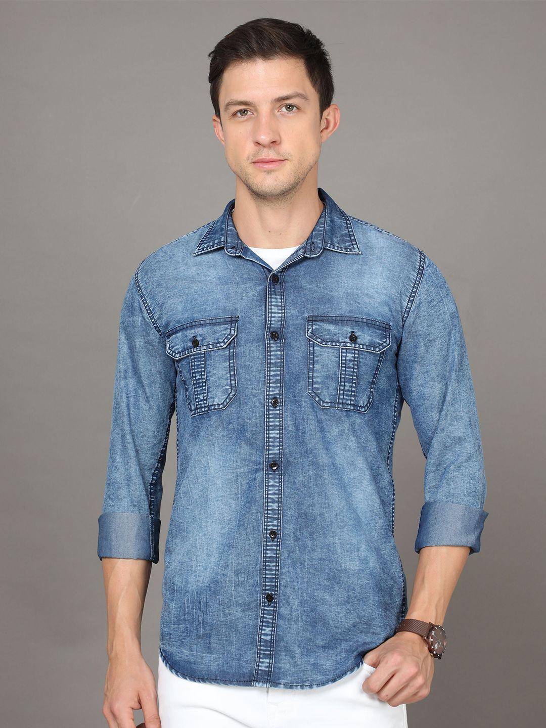 reslag faded spread collar opaque denim casual shirt