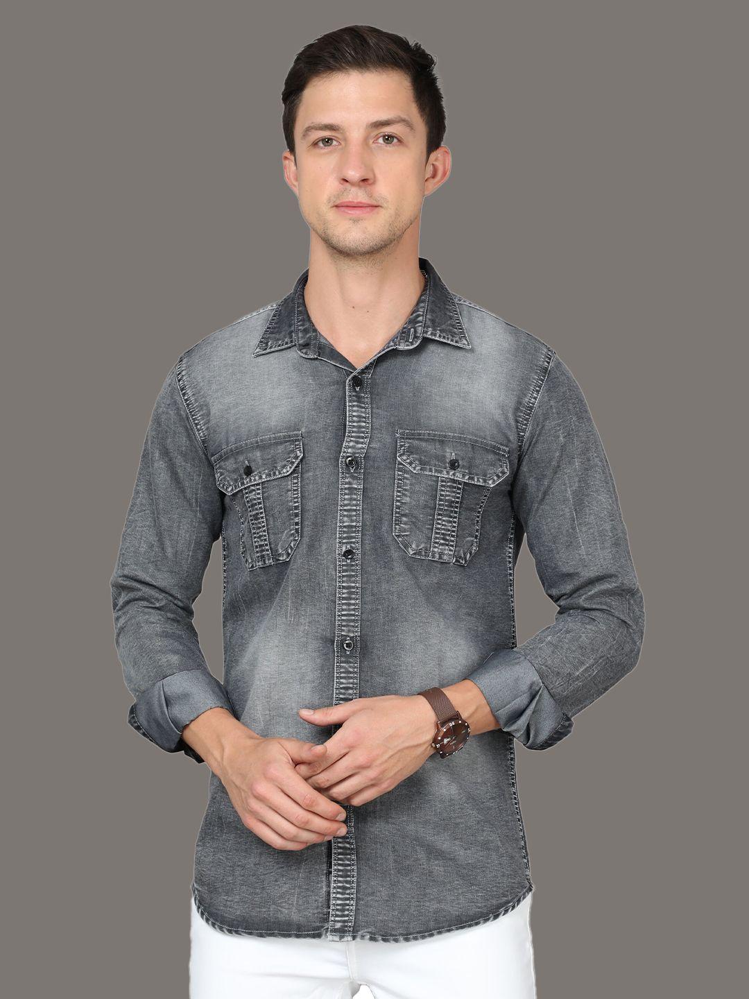 reslag faded spread collar opaque denim casual shirt