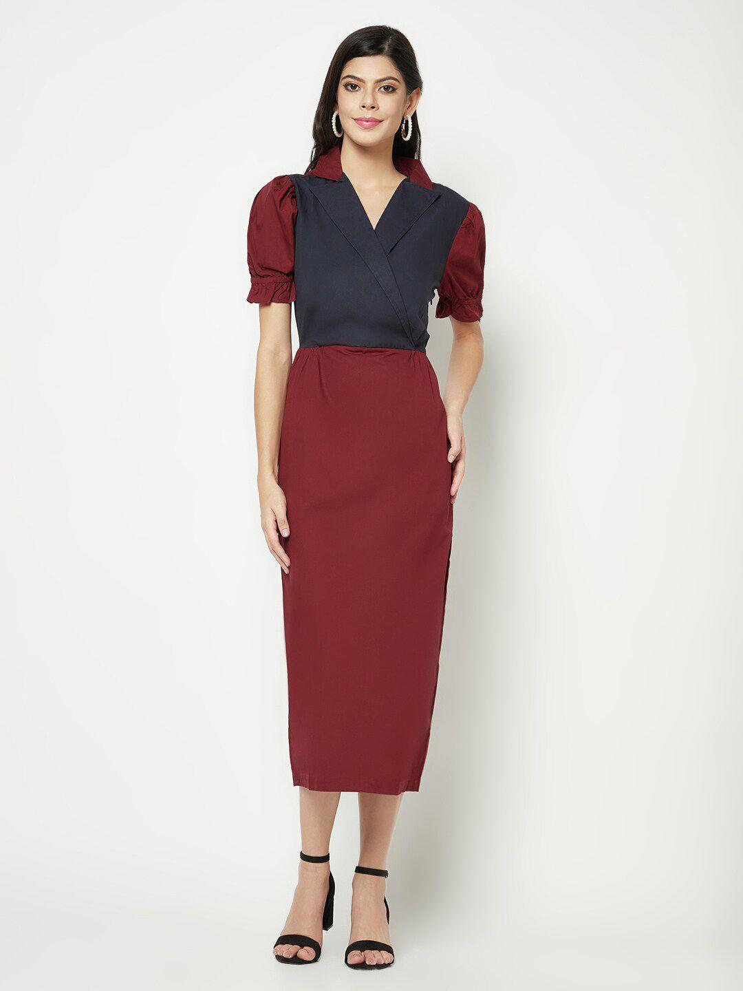 house of s red colourblocked formal sheath midi dress