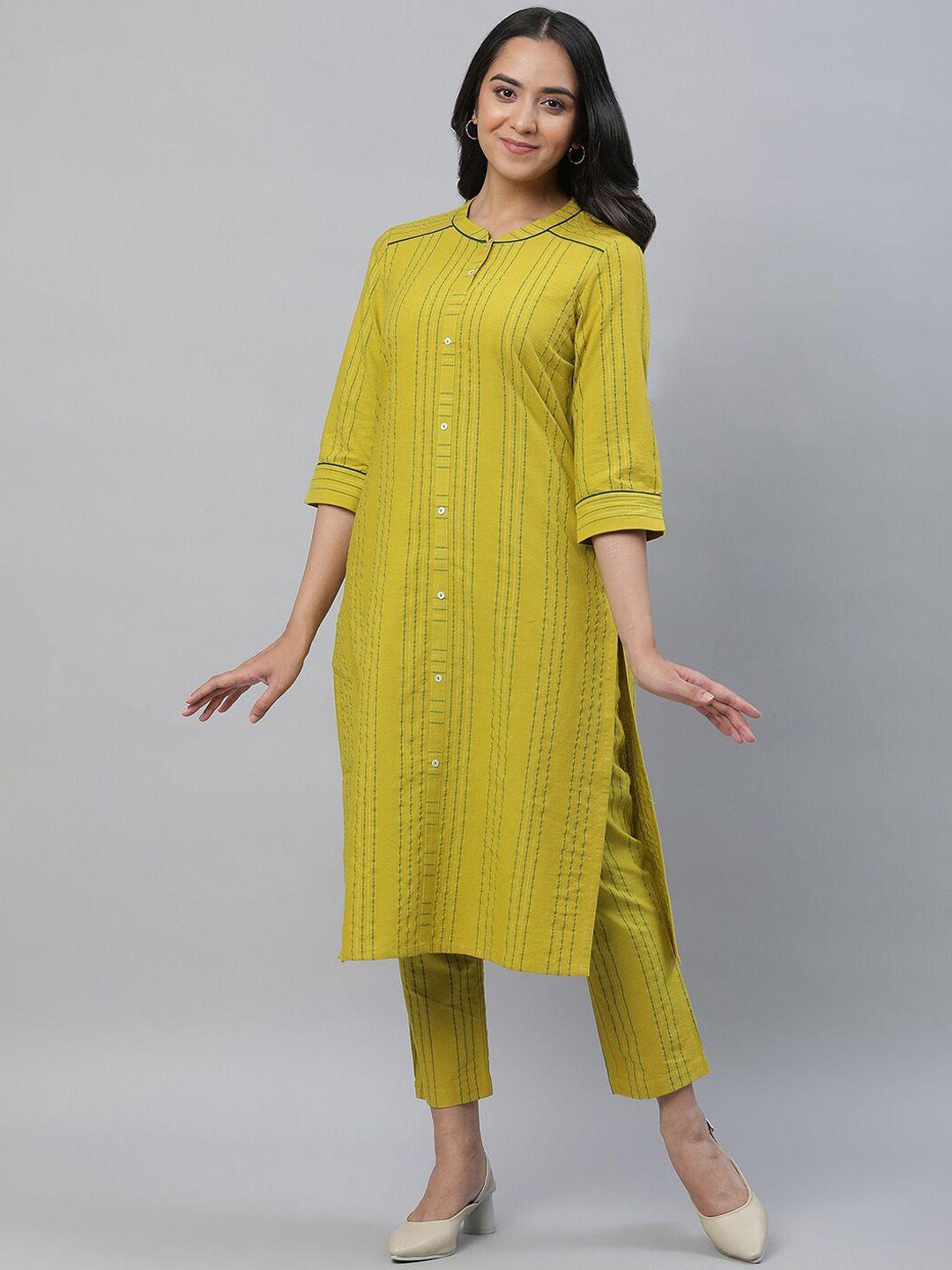 aurelia striped printed mandarin collar straight kurta with trousers