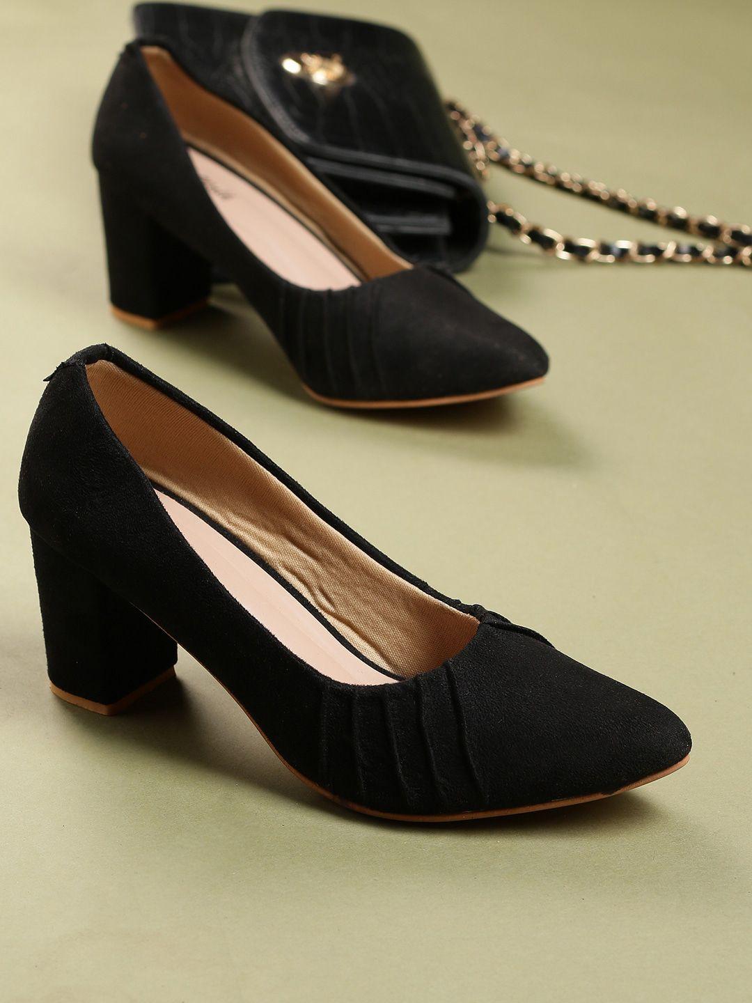 retro walk black suede block pumps