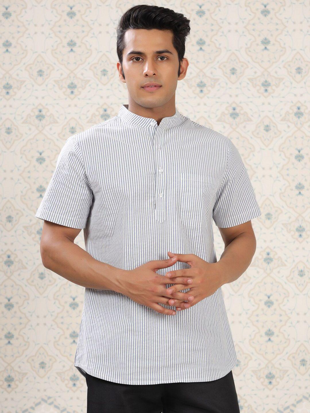 ode by house of pataudi white striped regular pure cotton kurta