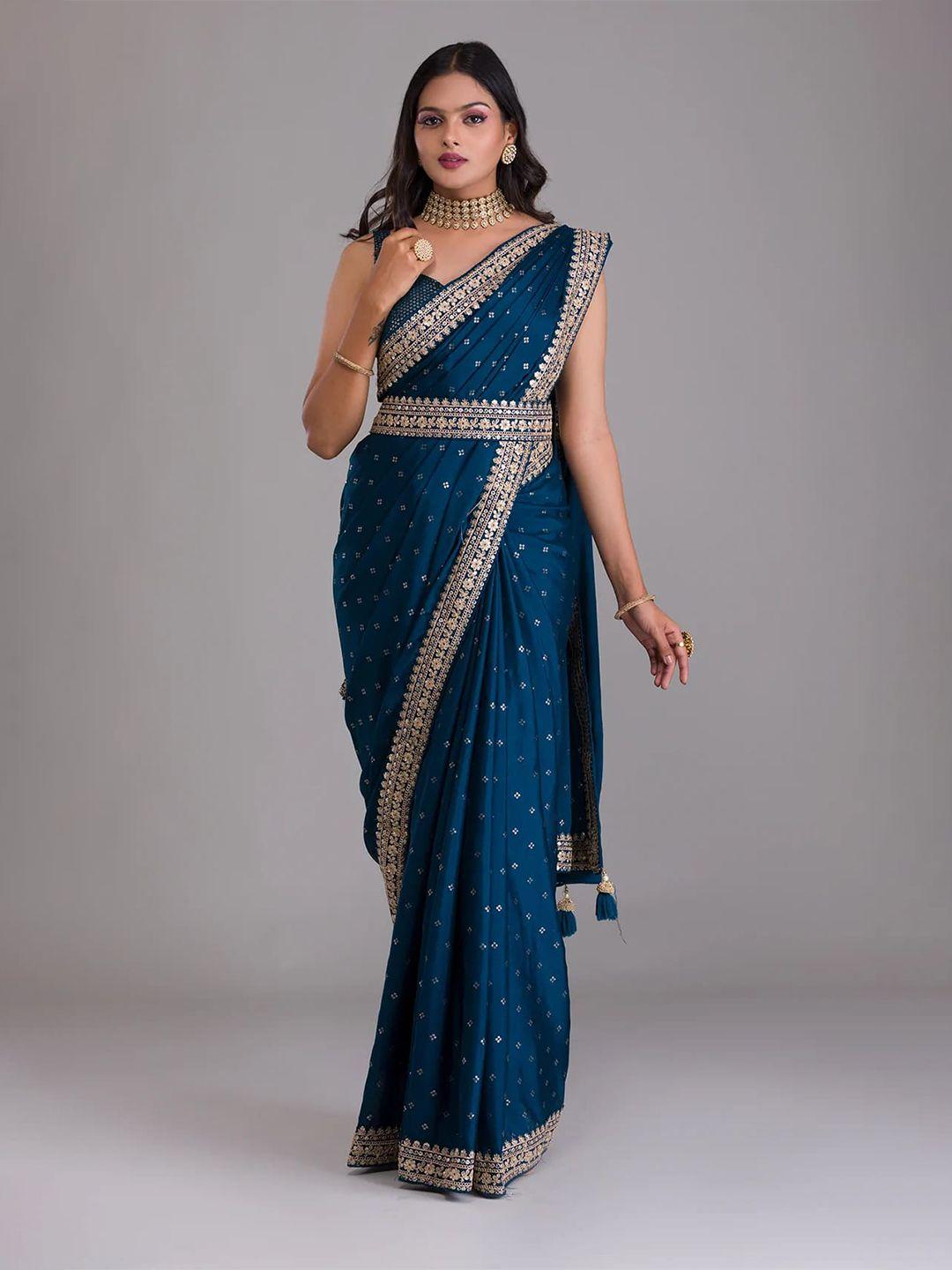 fusionic ethnic motifs embroidered belted saree