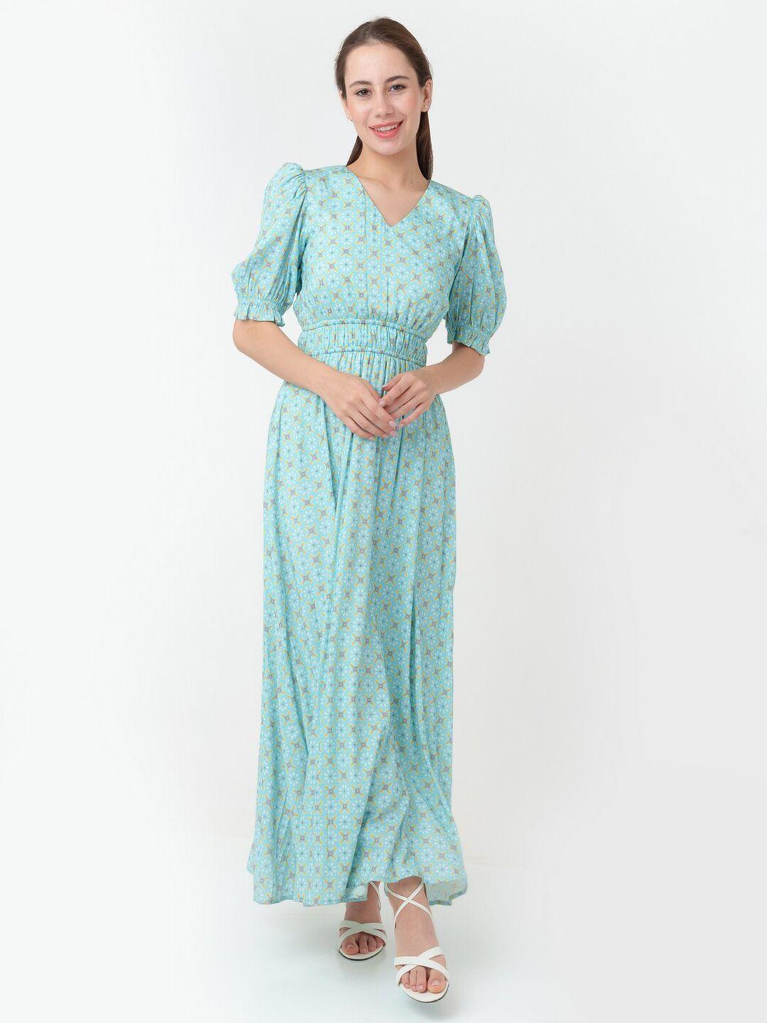 zink london ethnic motifs printed puffed sleeves smocked maxi dress