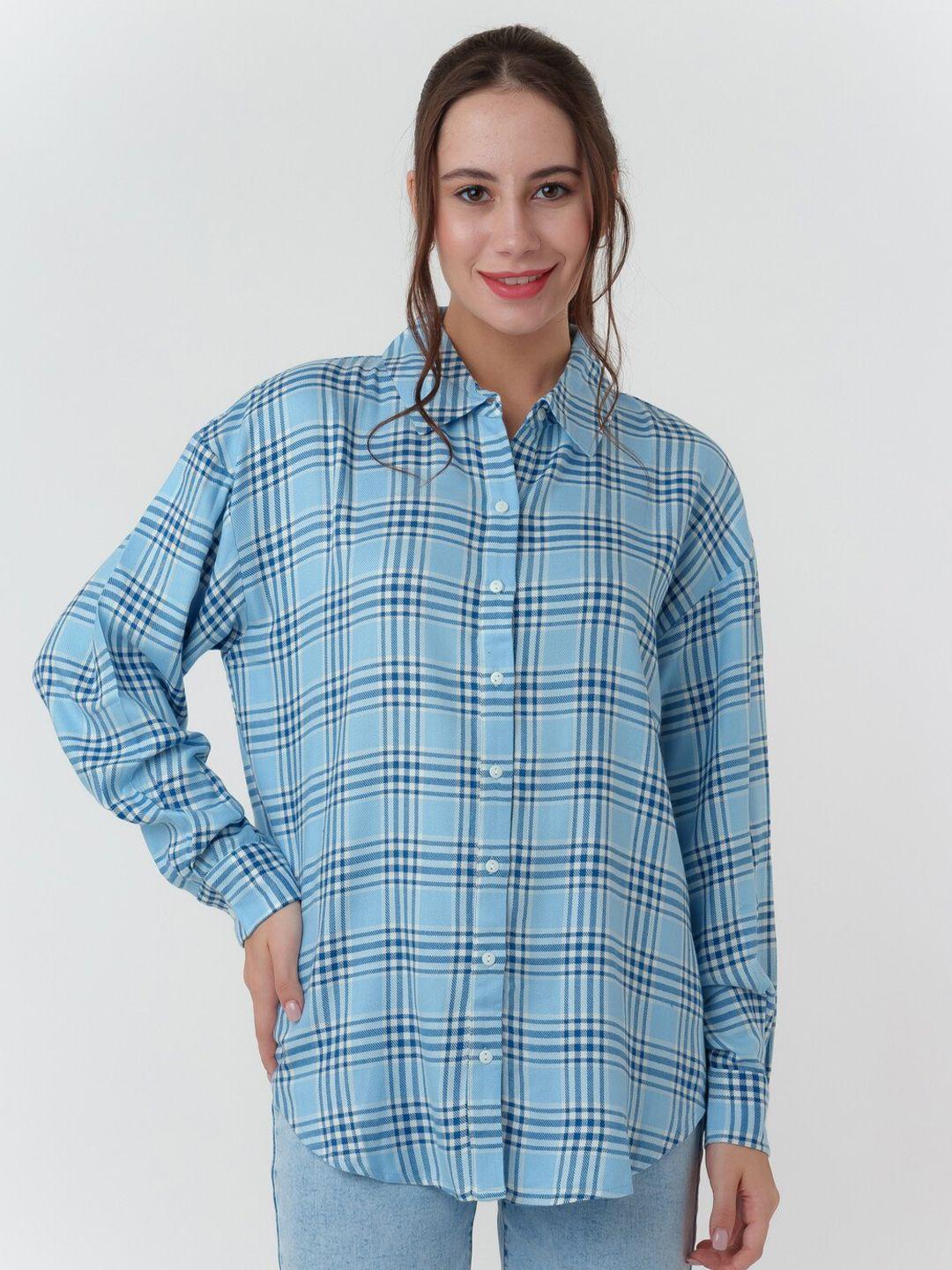 zink london checked spread collar regular fit cotton casual  shirt