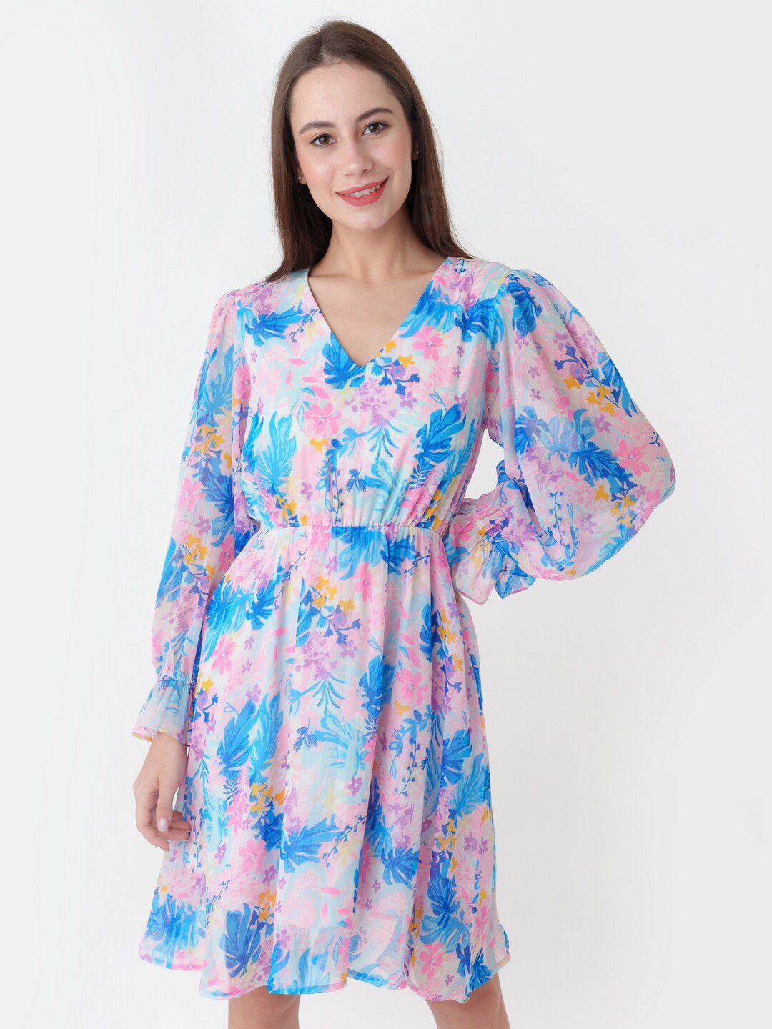 zink london floral printed puffed sleeves fit & flare dress