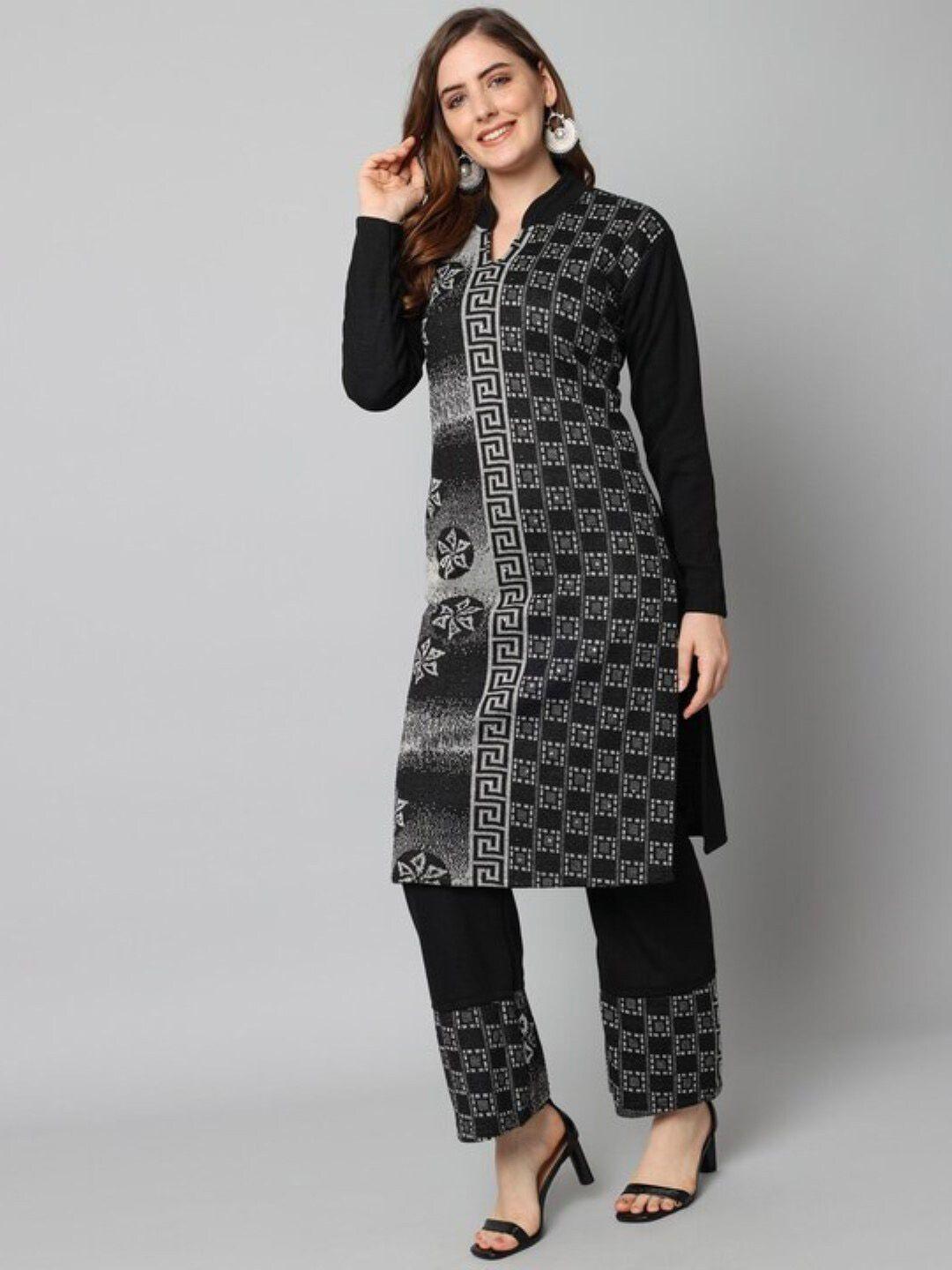 sammyco geometric printed mandarin collar kurta with palazzos